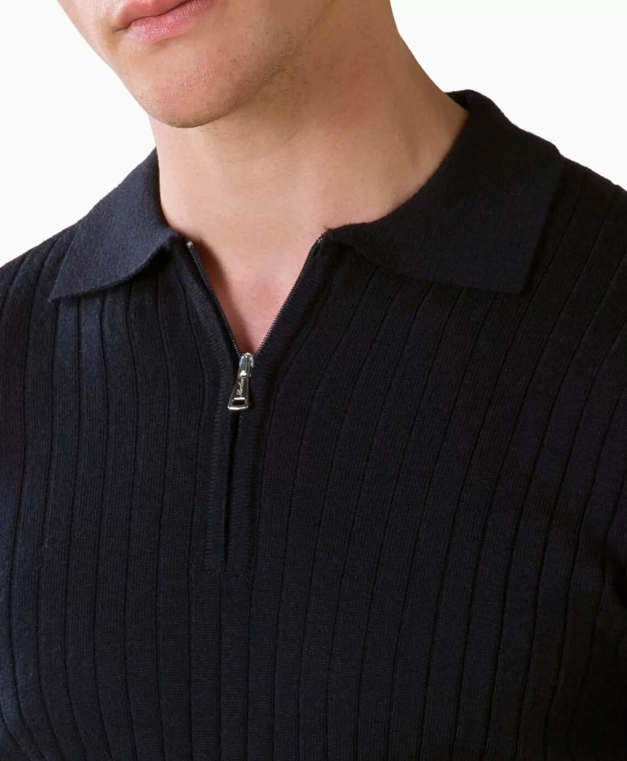 Maglione Aurelien con Cerniera a Coste - Polo Manica Lunga Design Elegante in Blu Scuro Intenso