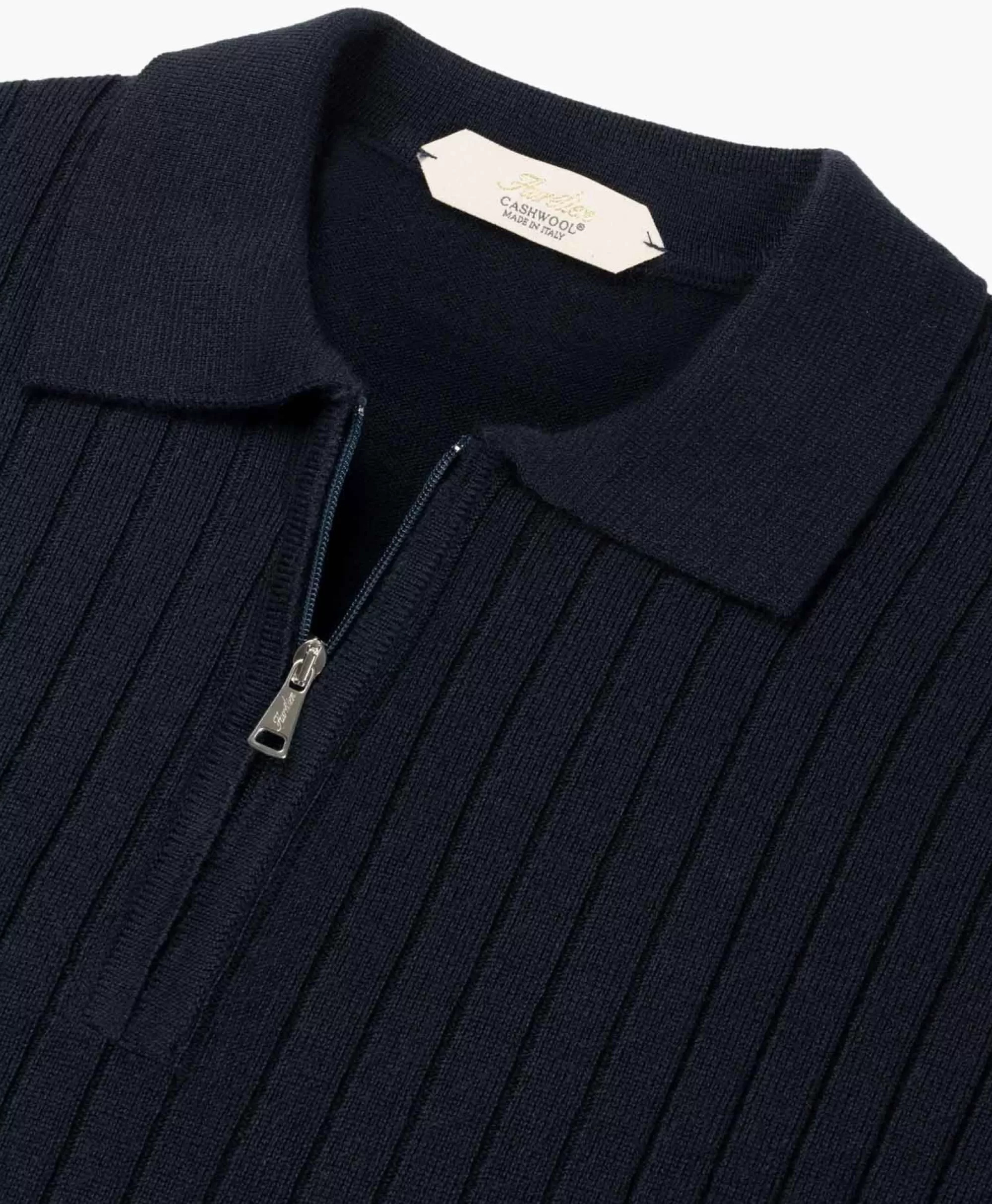 Maglione Aurelien con Cerniera a Coste - Polo Manica Lunga Design Elegante in Blu Scuro Intenso
