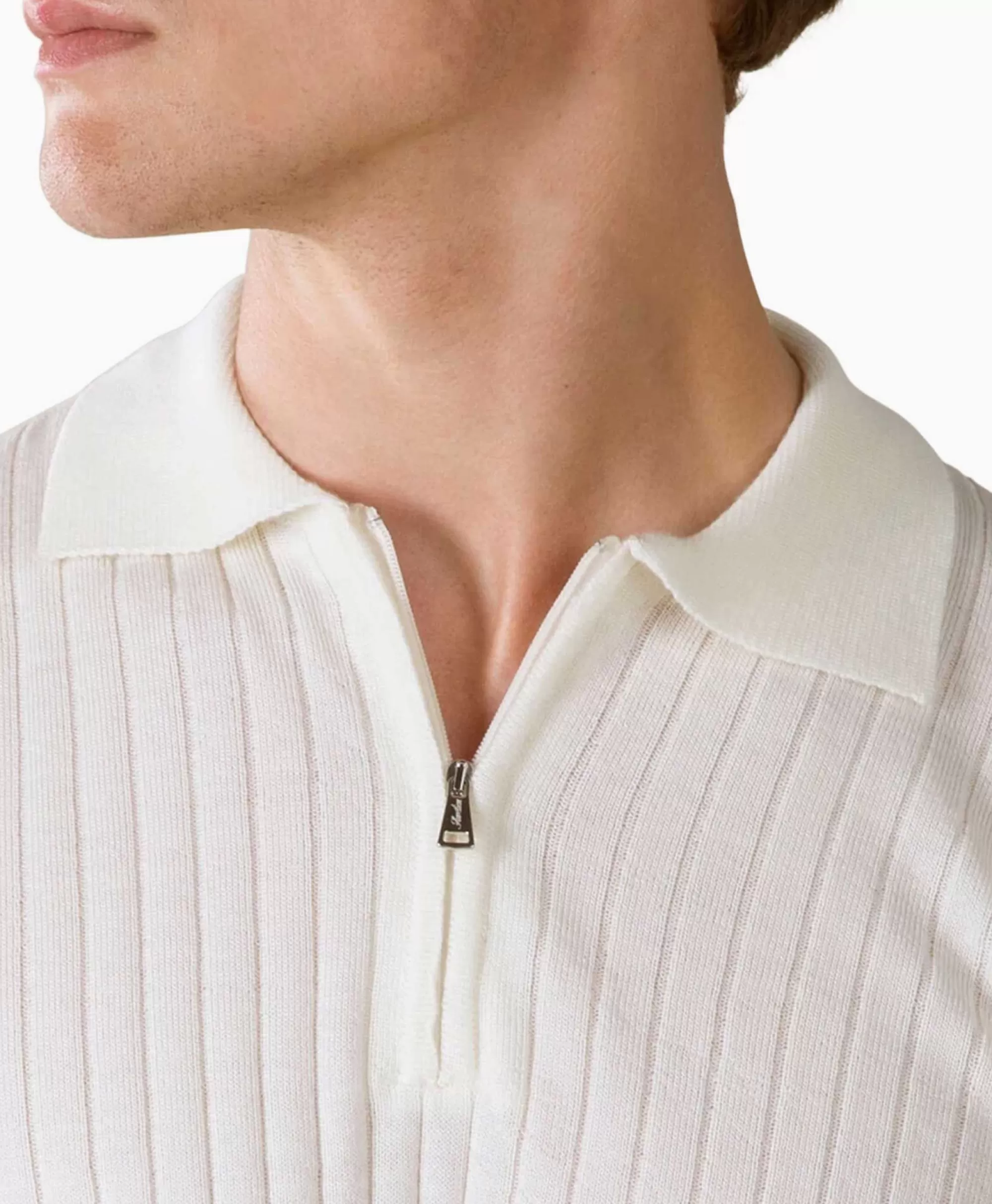 Truien Aurelien - Maglione Polo con Cerniera a Righe a Coste, Manica Lunga Bicolore Avorio e Naturale - Comfort Elegante
