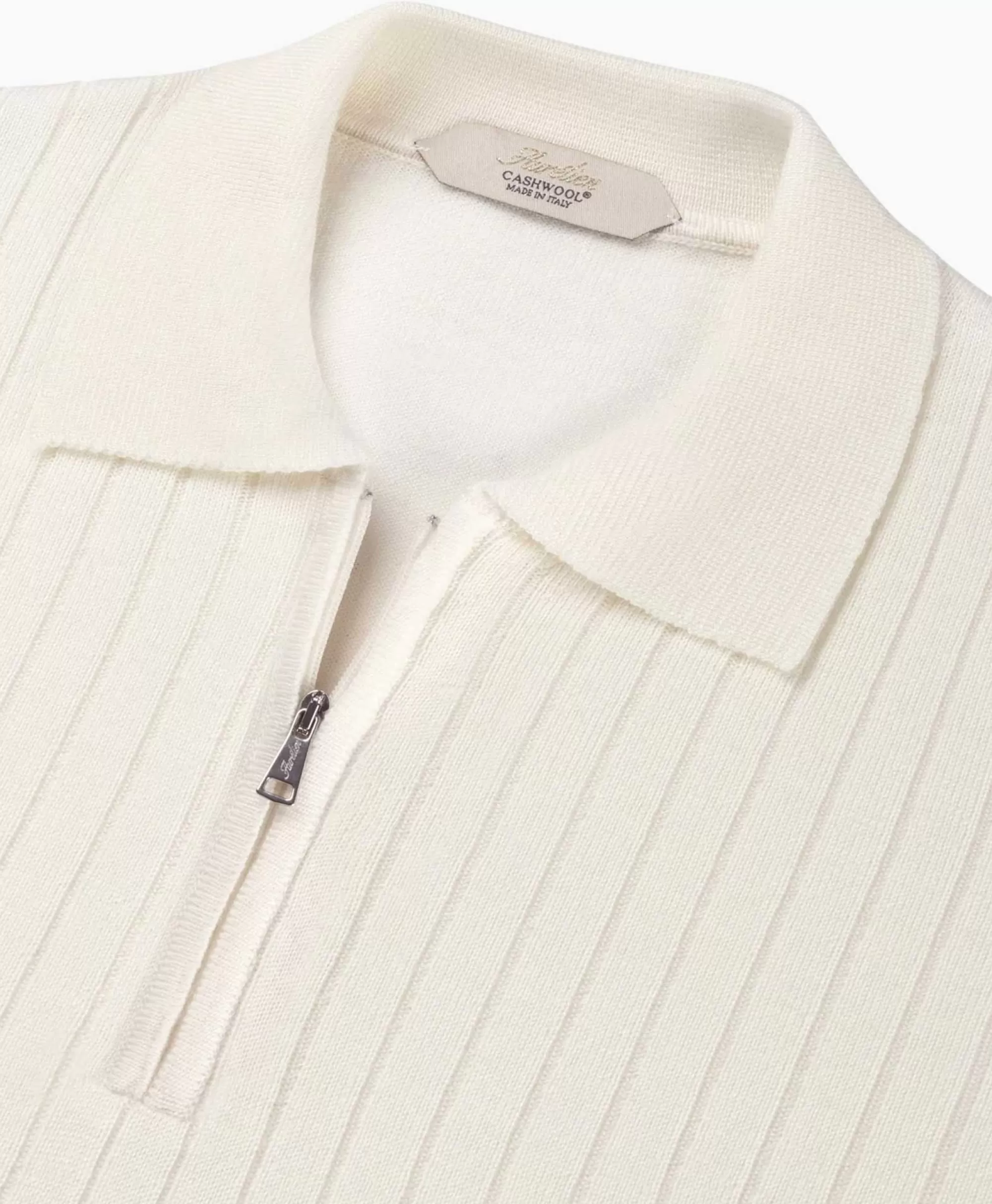 Truien Aurelien - Maglione Polo con Cerniera a Righe a Coste, Manica Lunga Bicolore Avorio e Naturale - Comfort Elegante