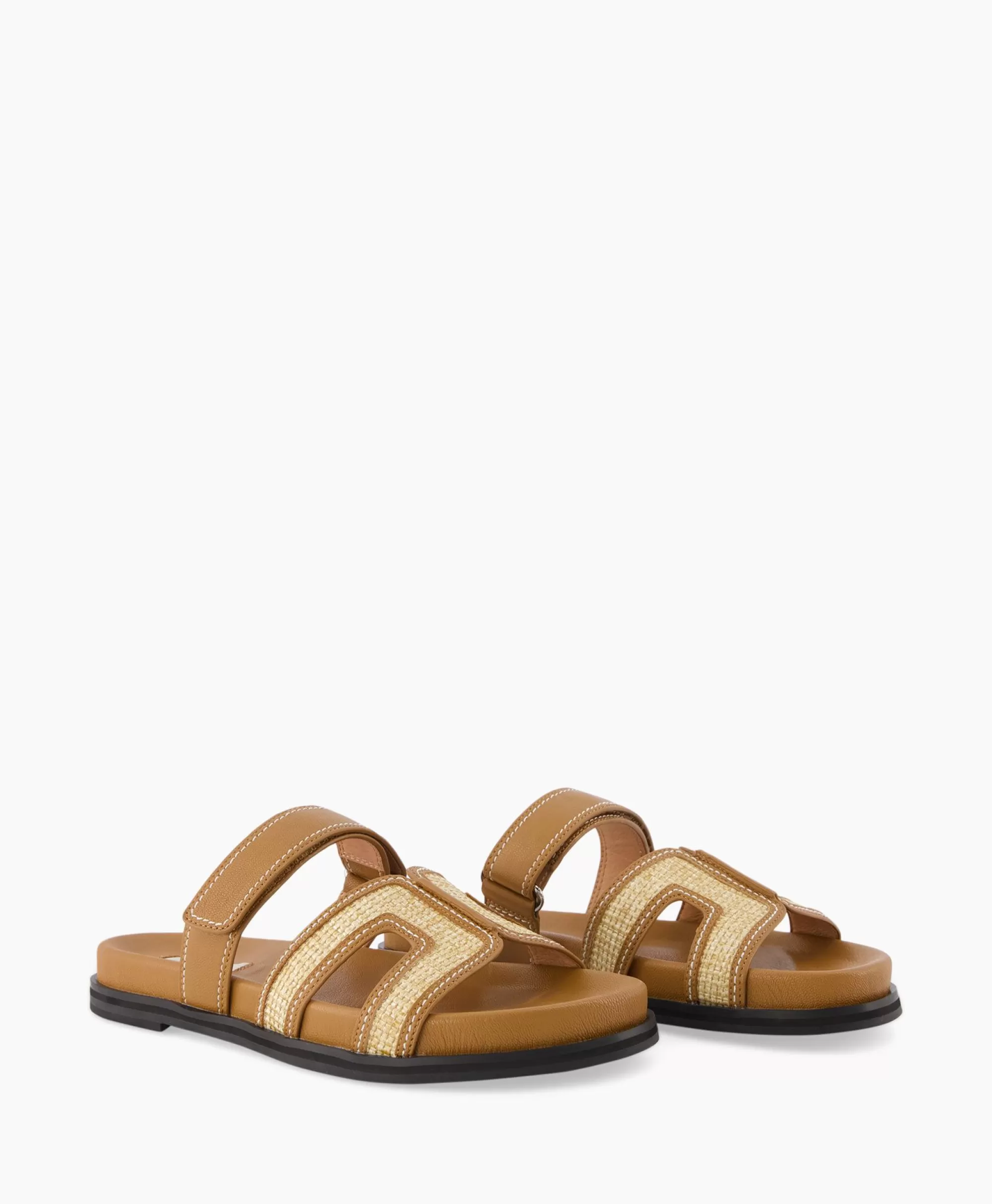 Bibi Lou Sandali Comodi Senza Tacco in Pelle e Rafia - Tonalità Sabbia con Intrecci Artigianali per un Look Estivo Naturale