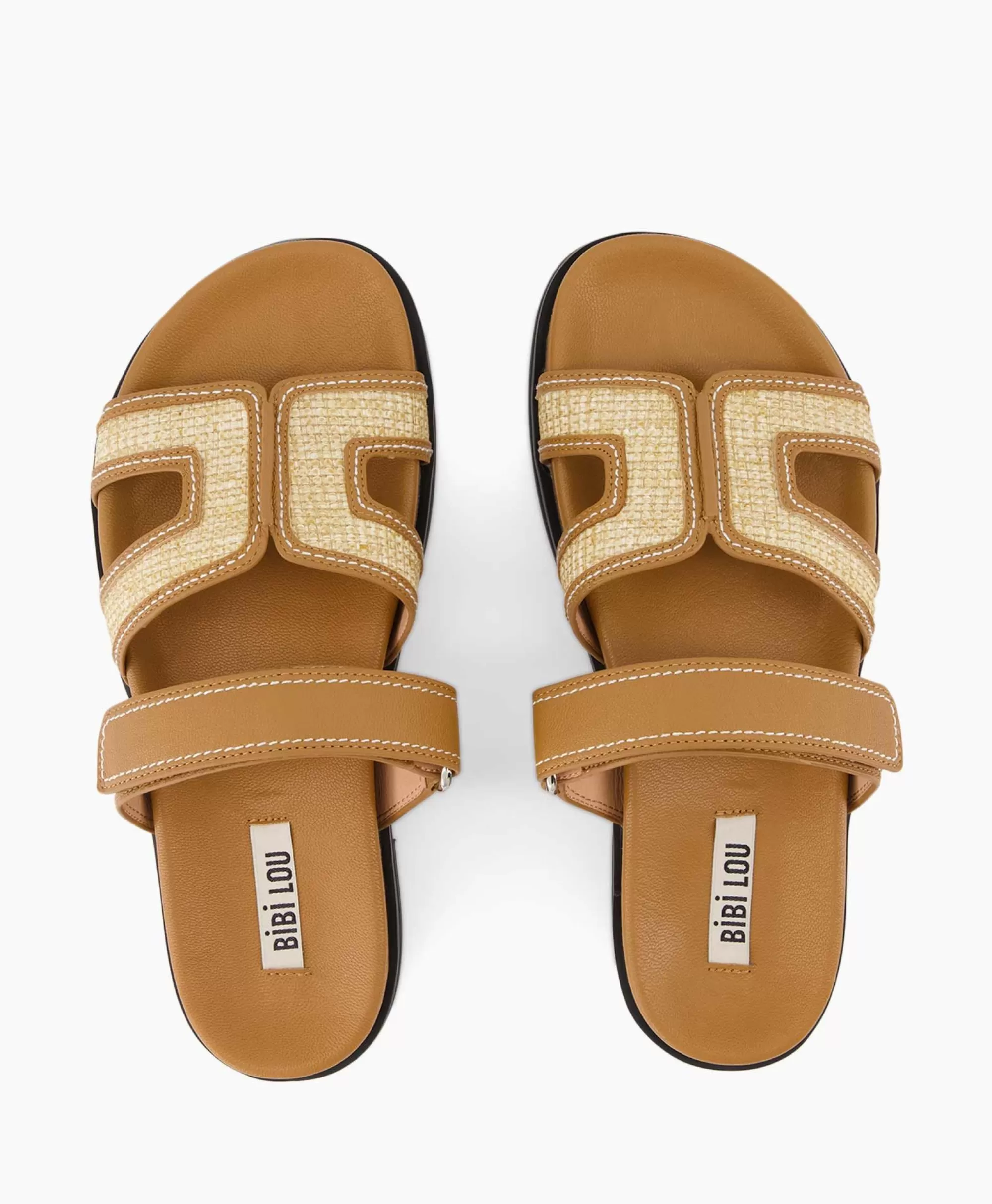 Bibi Lou Sandali Comodi Senza Tacco in Pelle e Rafia - Tonalità Sabbia con Intrecci Artigianali per un Look Estivo Naturale
