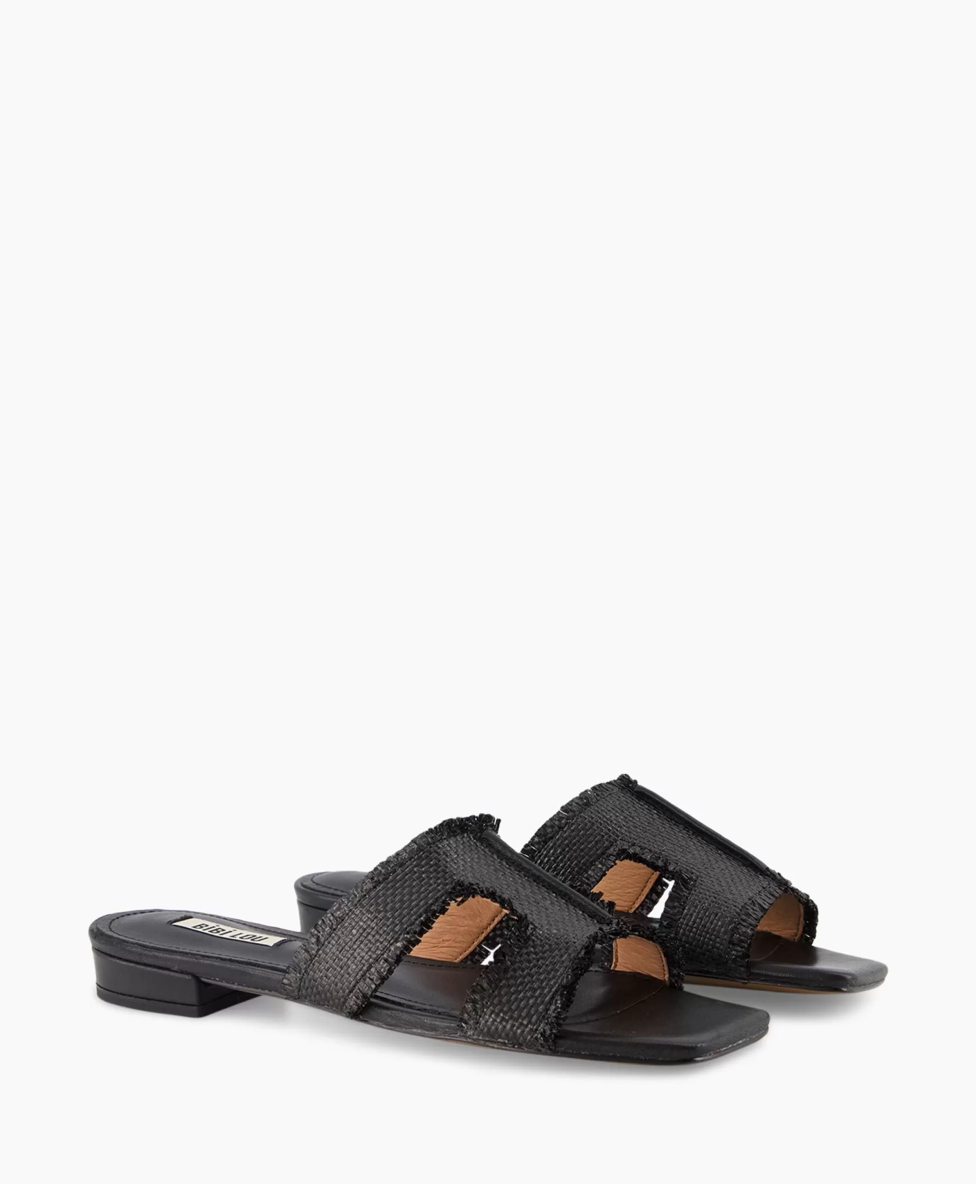 Bibi Lou Sandali Comodi in Rafia Naturale Senza Tacco - Nero Intenso per Stile Casual