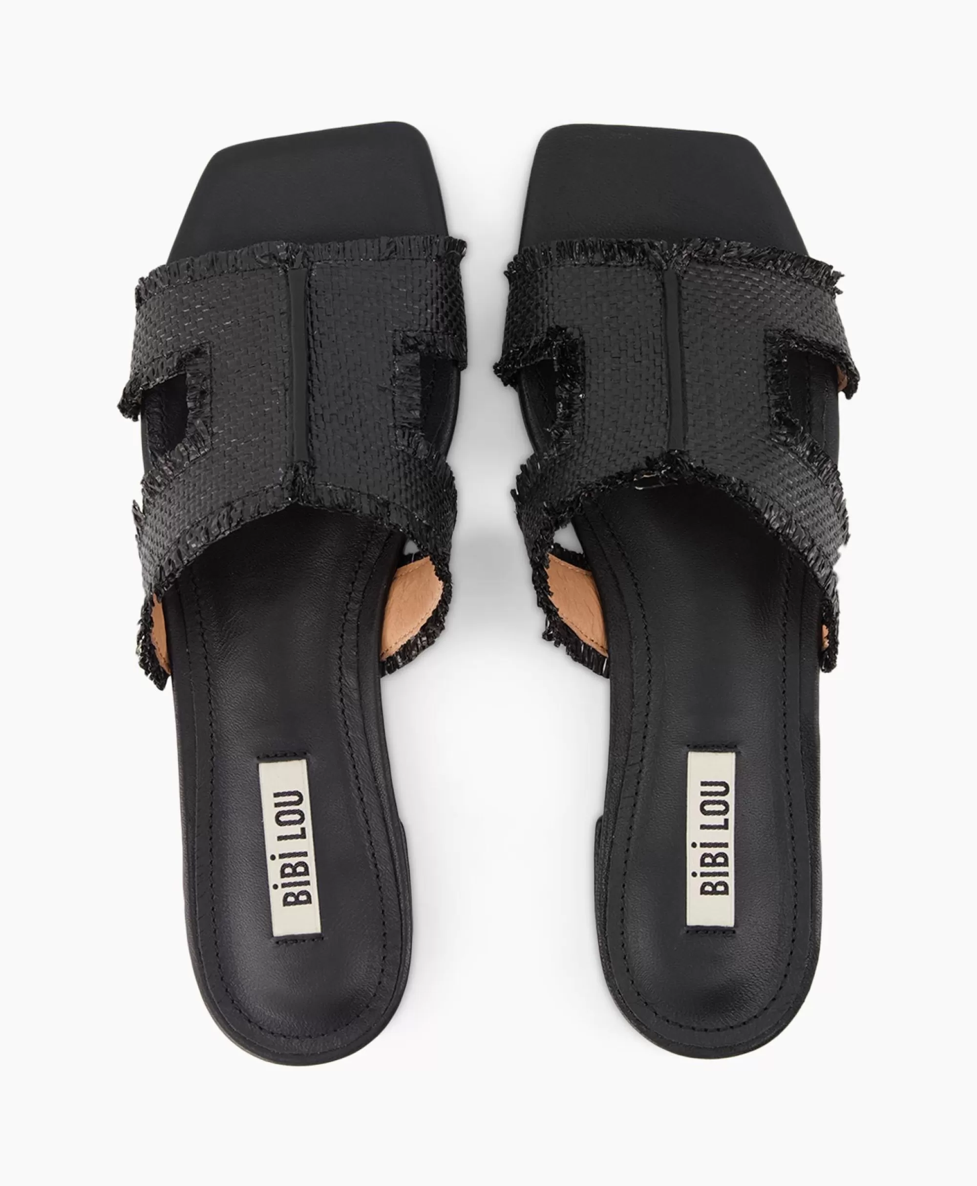 Bibi Lou Sandali Comodi in Rafia Naturale Senza Tacco - Nero Intenso per Stile Casual