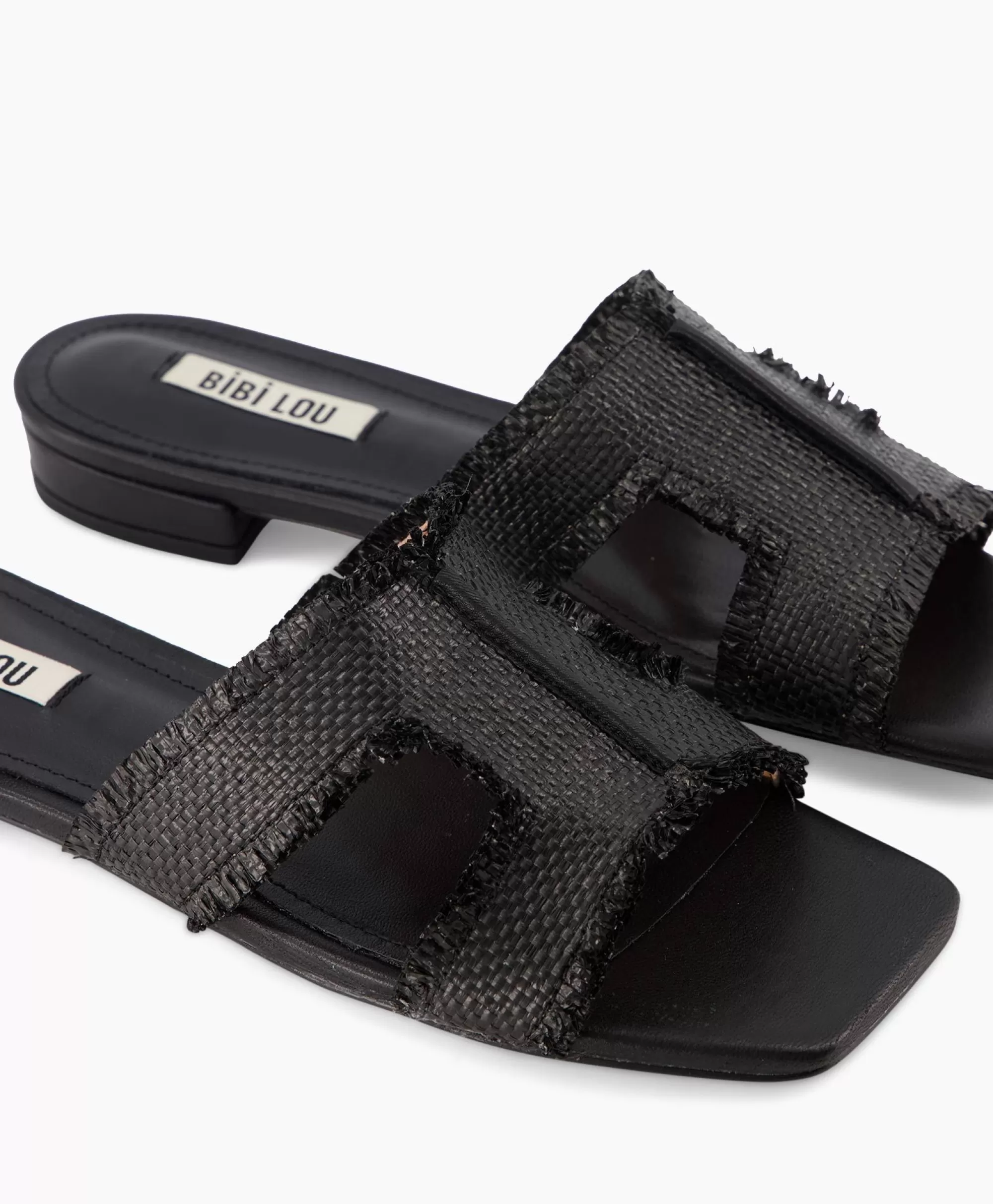 Bibi Lou Sandali Comodi in Rafia Naturale Senza Tacco - Nero Intenso per Stile Casual