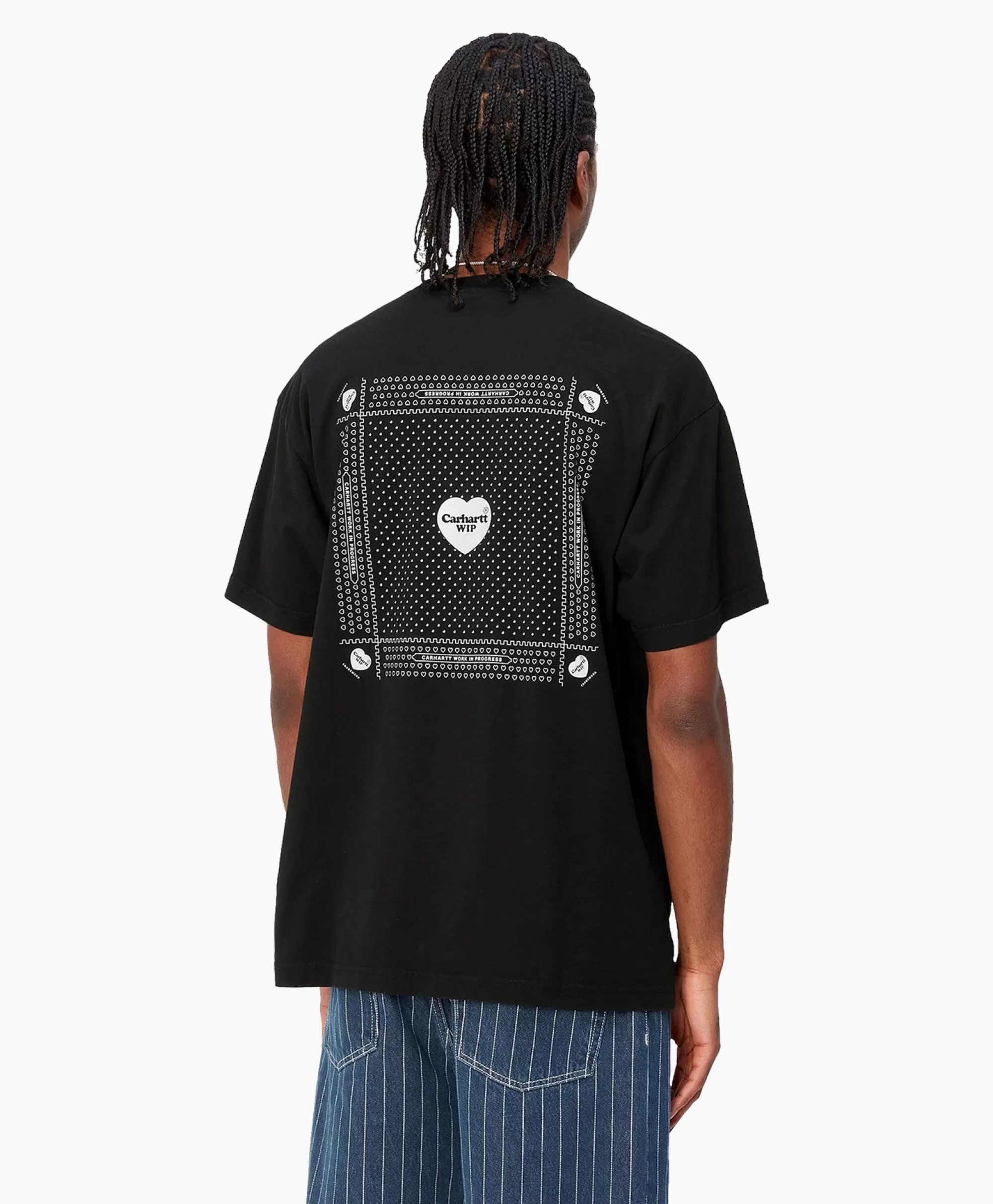 Carhartt WIP Maglietta Basic Manica Corta - Stampa Cuore Bandana Nero - Stile Casual Primavera/Estate 

(：，，，SEO)