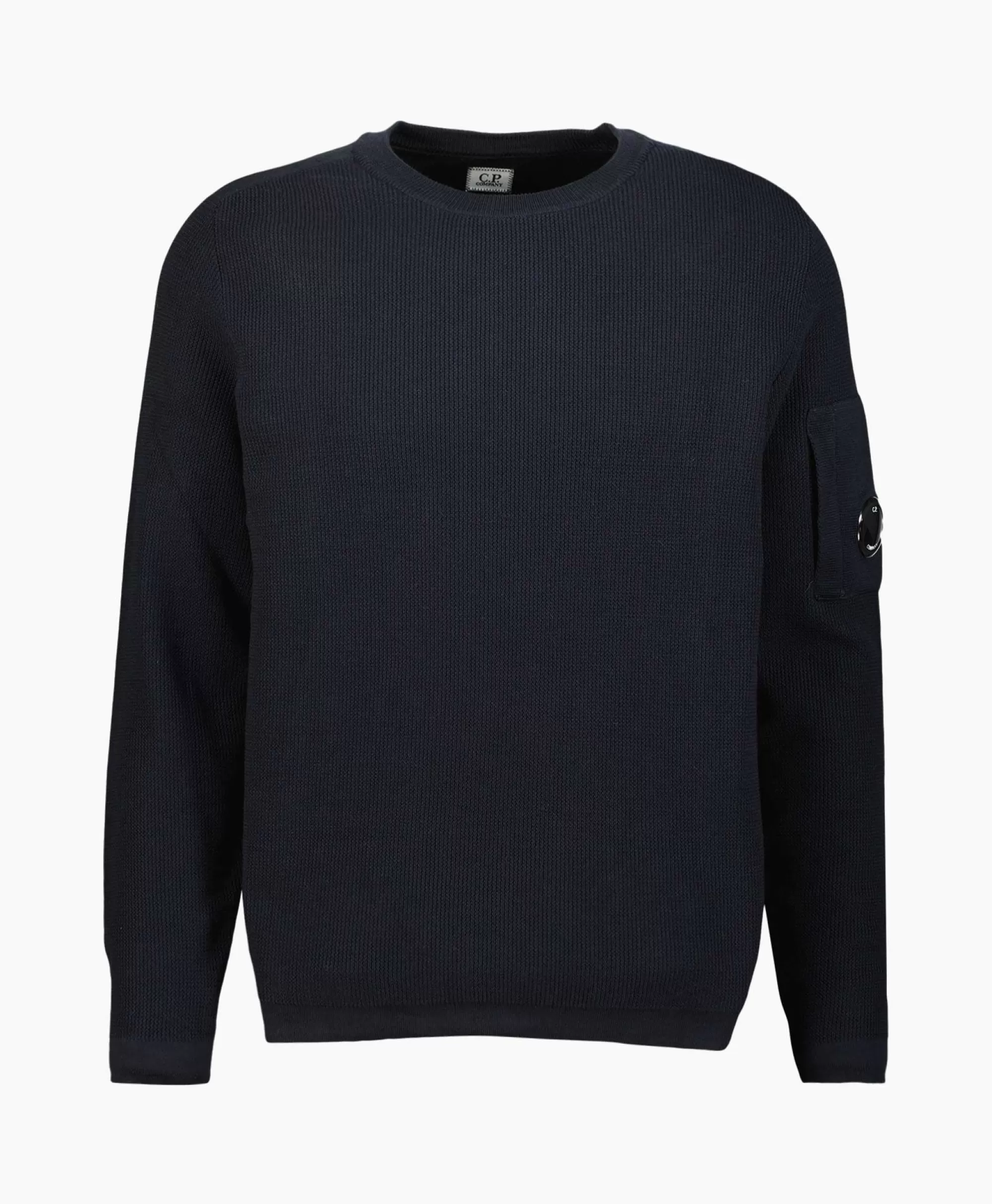 CP Company Maglione in Cotone Sea Island Premium, Tessuto a Coste con Rifiniture Lens - Blu Scuro Intenso, Design Classico Ideale per l'Autunno-Inverno