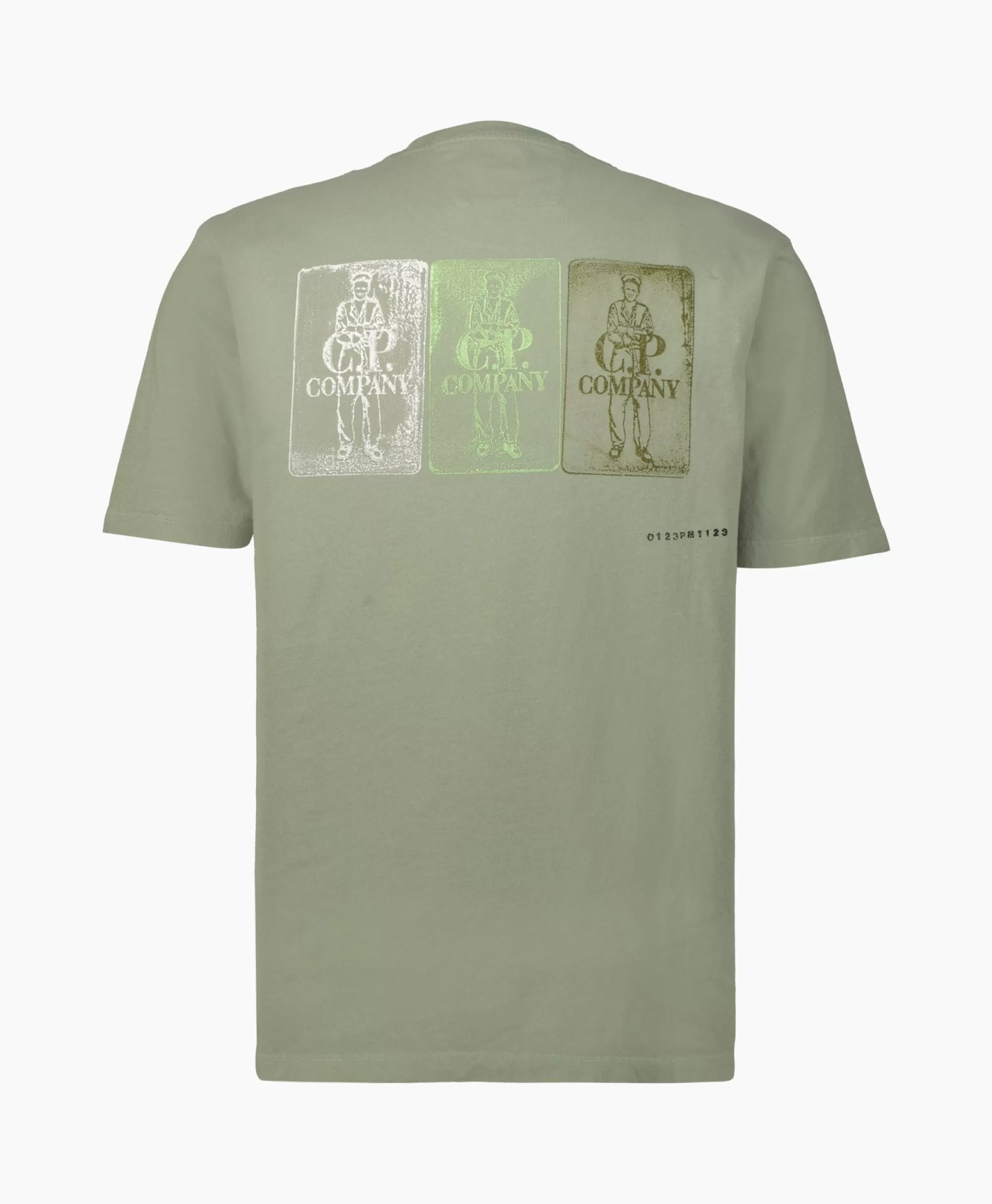 Maglia Artigianale Manica Corta CP COMPANY - Jersey Premium con Ricamo Tre Carte, Verde Foresta per Stile Urbano