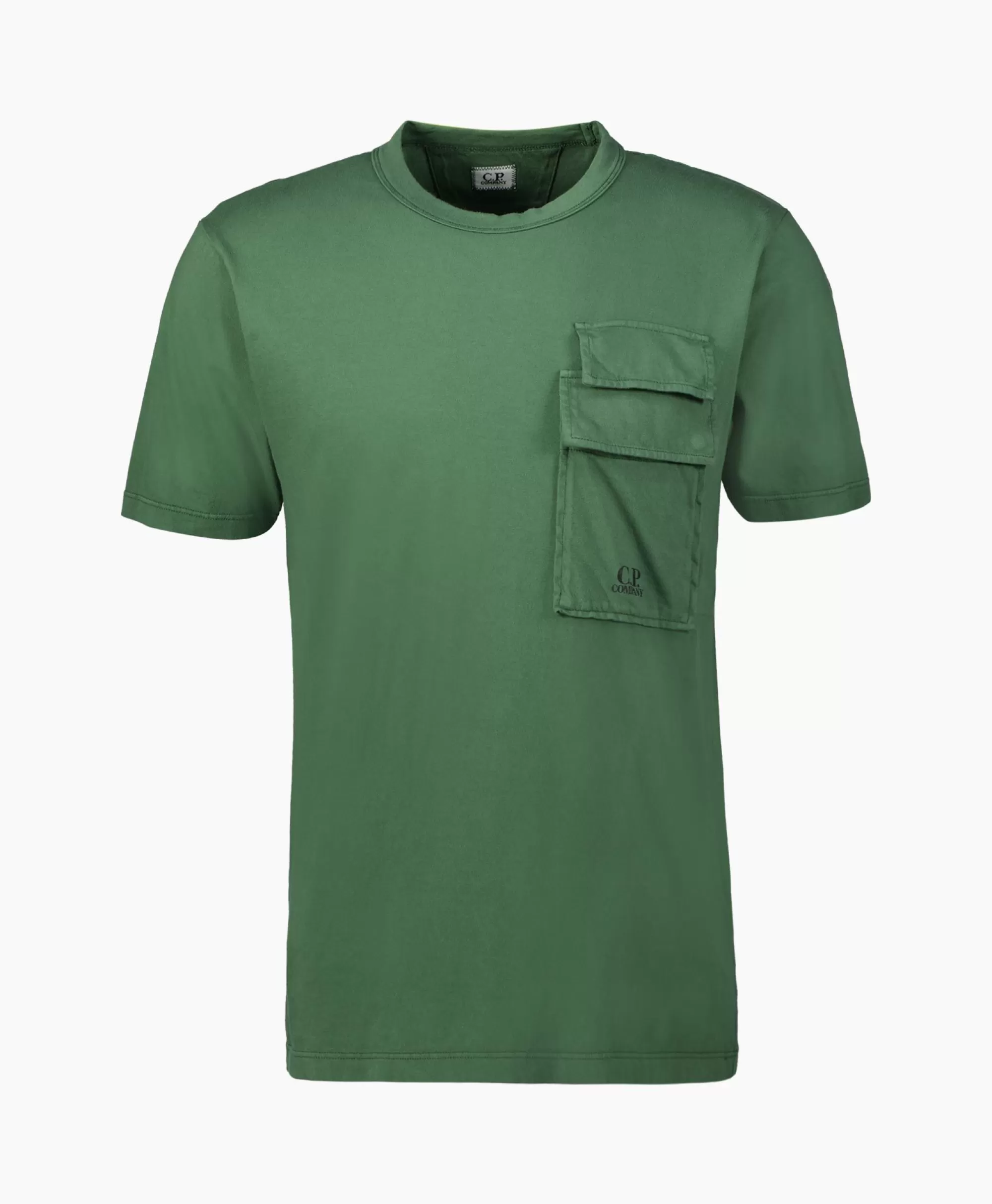 Maglietta CP Company Manica Corta Jersey con Tascone Laterale - Verde Foresta