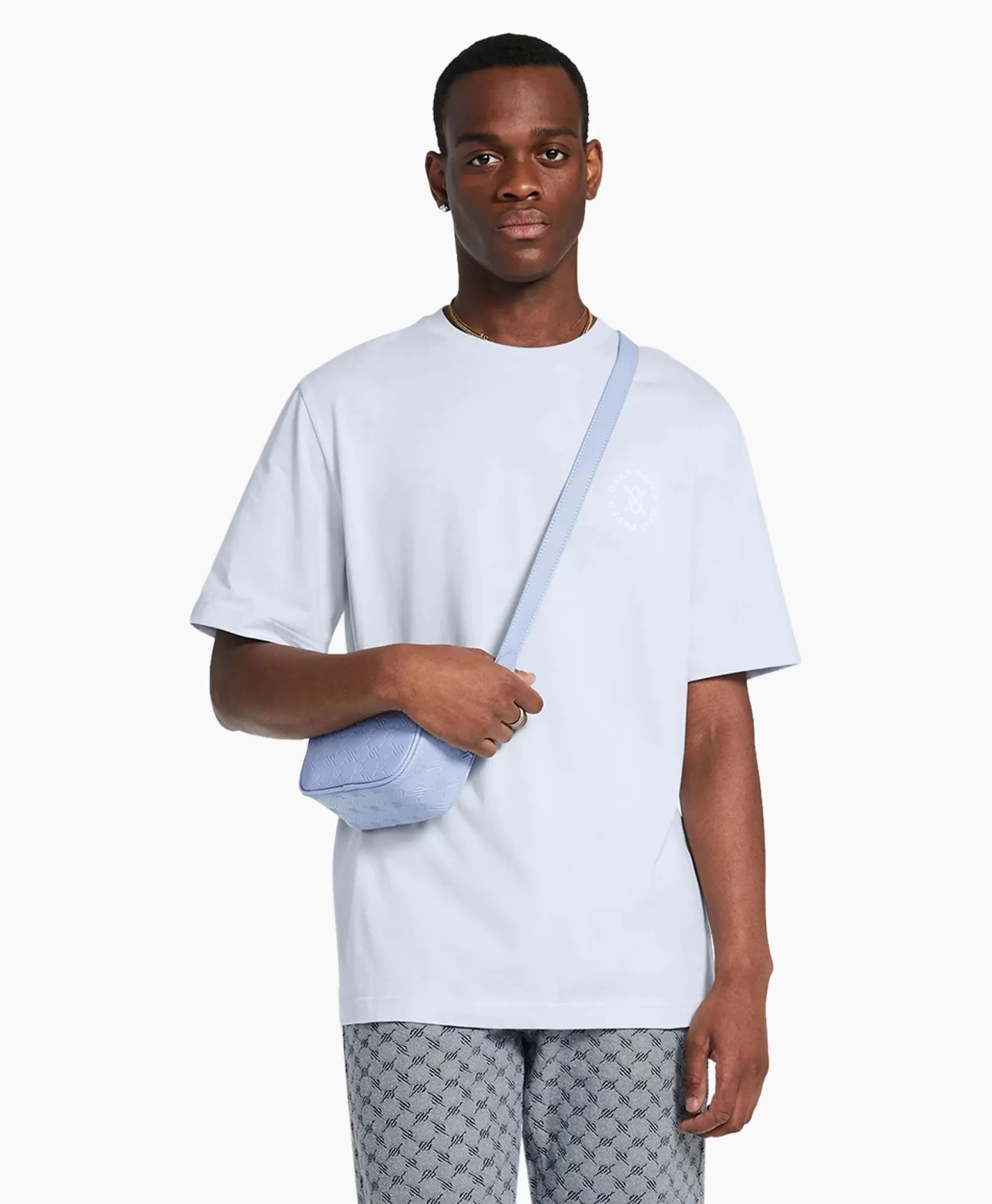 Maglietta Daily Paper Manica Corta con Stampa Circolare Azzurro Chiaro - Essential Casual