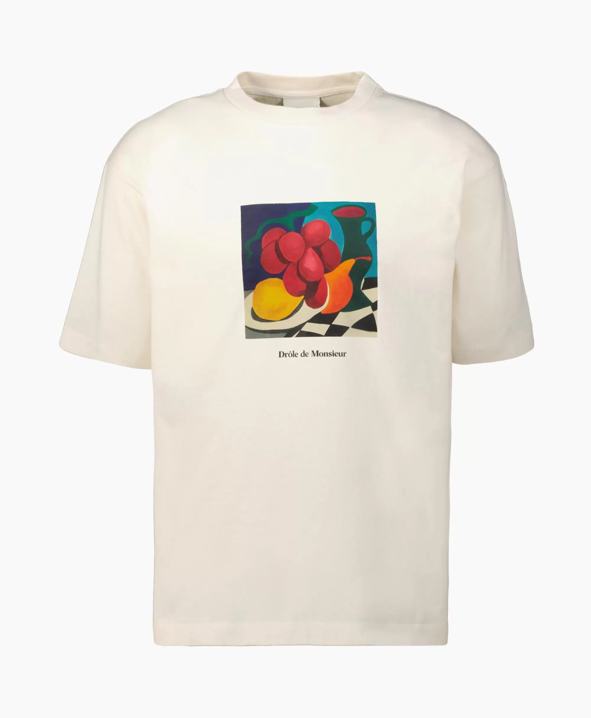 Maglietta Essential Manica Corta Drôle de Monsieur - Design Natura Morta in Bianco Rotto con Stile Minimal e Ricamo Elegante