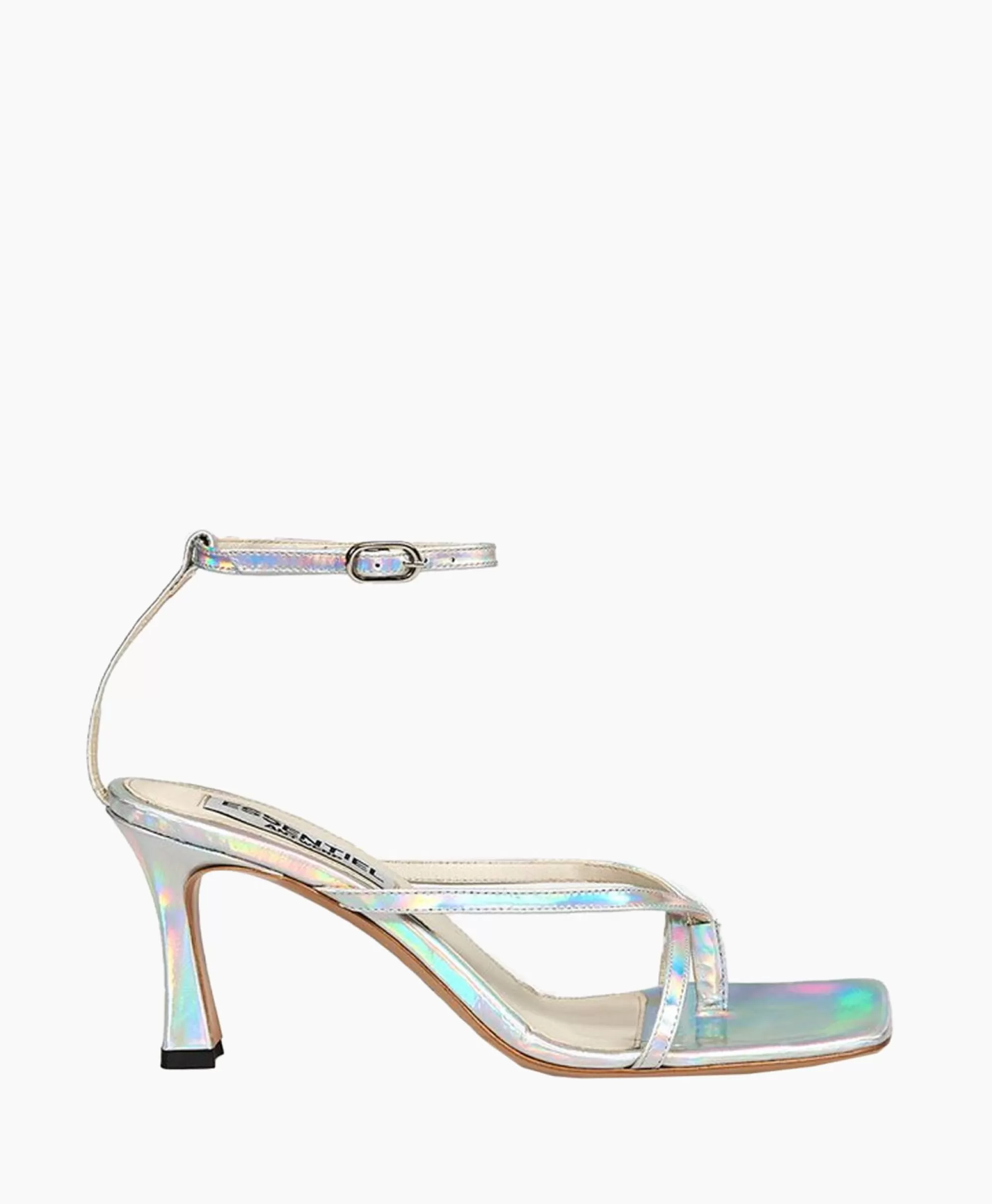 Scarpa Sandalo Essentiel Antwerp con Tacco in Argento Lucido