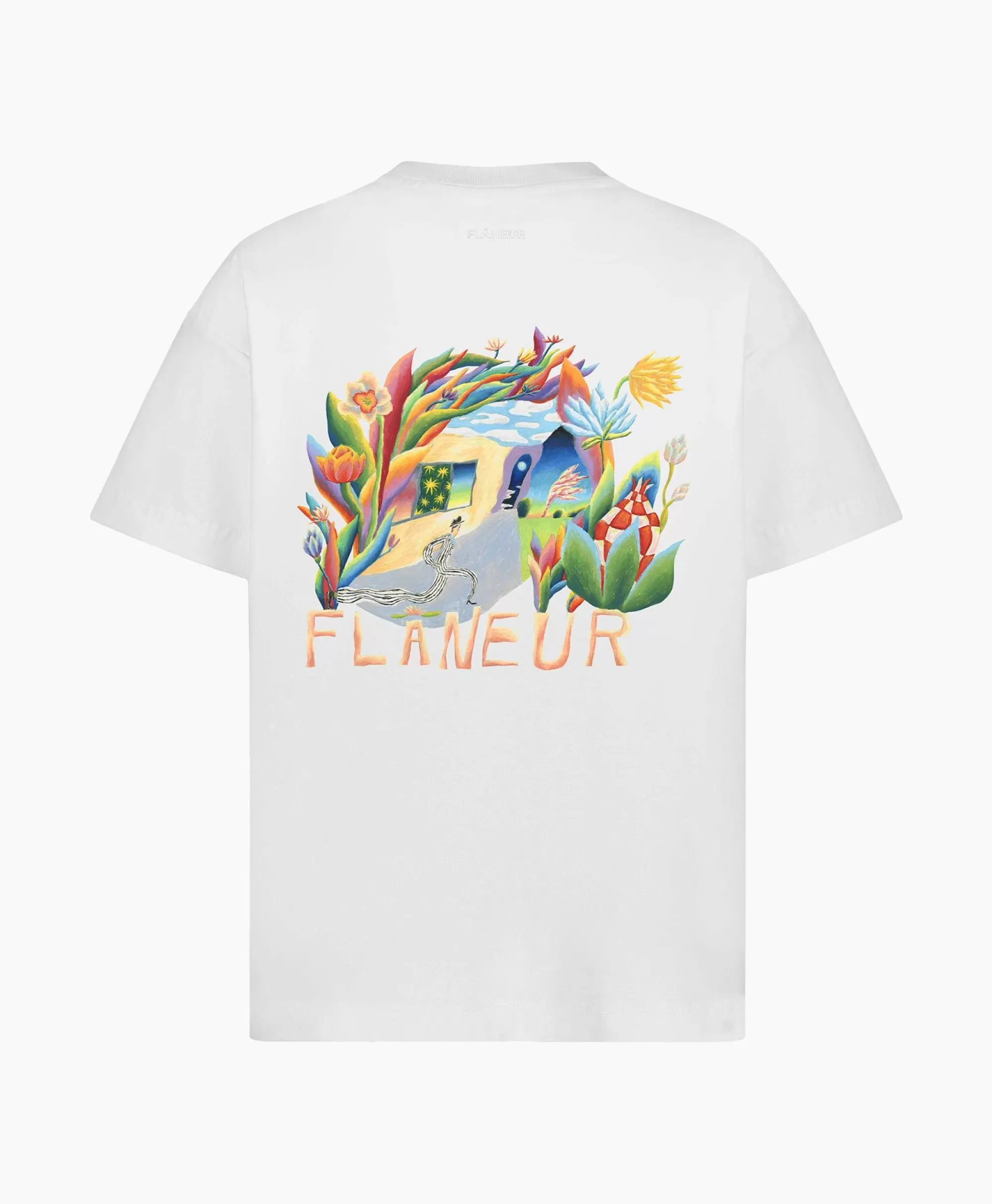 Maglietta Flaneur Manica Corta - Design Unico Passaggio del Tempo in Tessuto Bianco Casual