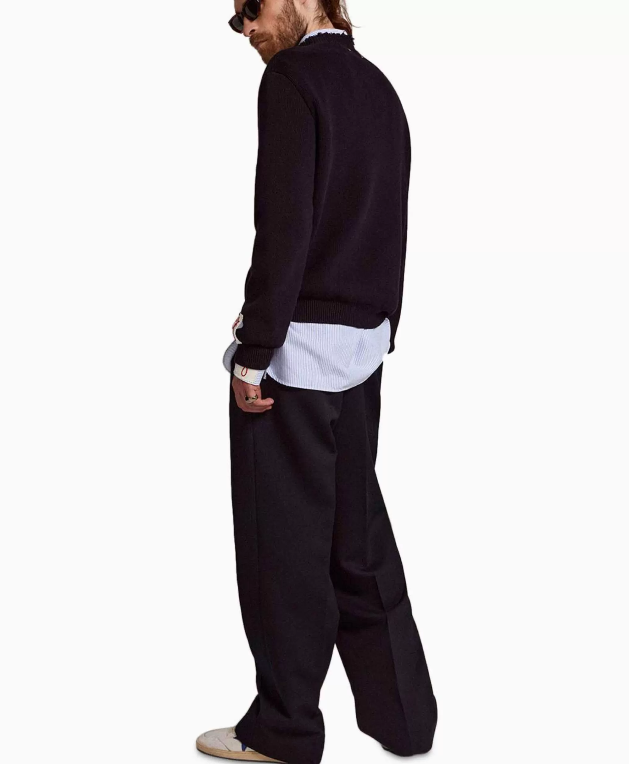 Golden Goose Pantaloni Modello Golden M - Taglio Oversize Confortevoli in Gabardine Lana Compatta, Blu Scuro Elegante per Stile Quotidiano