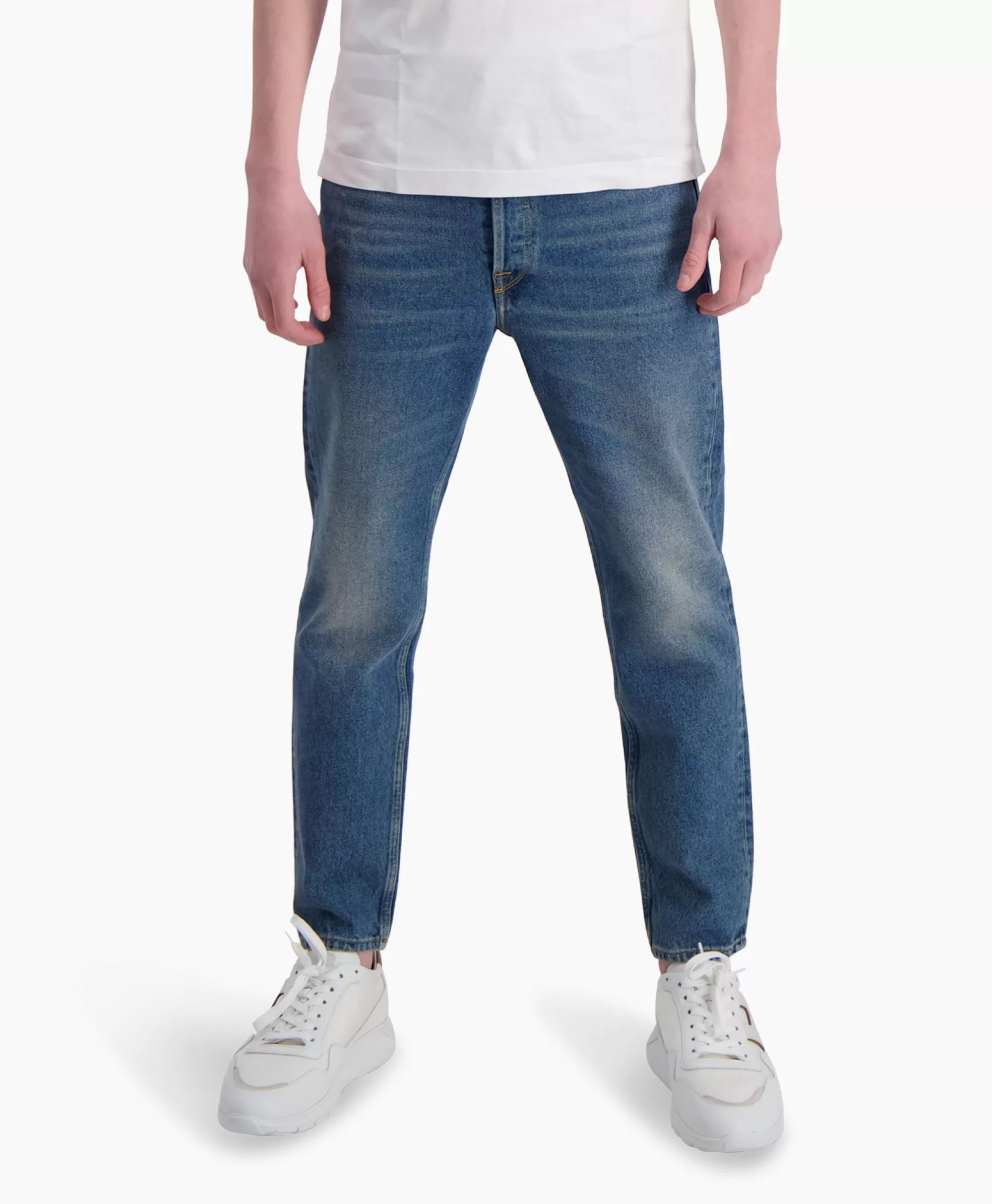 Golden Goose Pantaloni Uomo Vintage - Modello Happy Medium in Denim Blu Lavato a Pietra, Taglio Relaxed e Massima Comodità