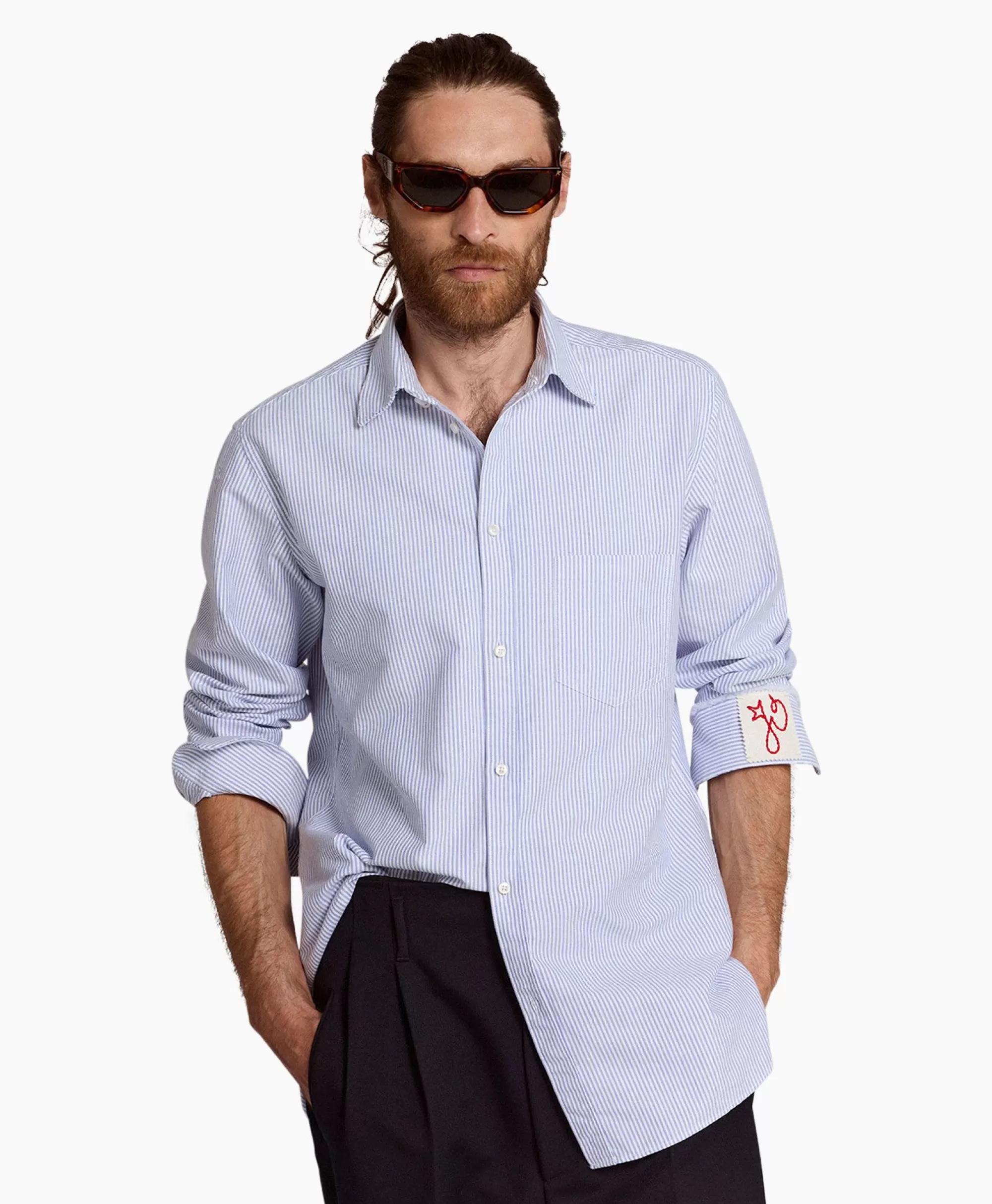 Golden Goose Camicia Uomo Golden M’S Regular in Cotone Oxford con Righe - Blu Classico