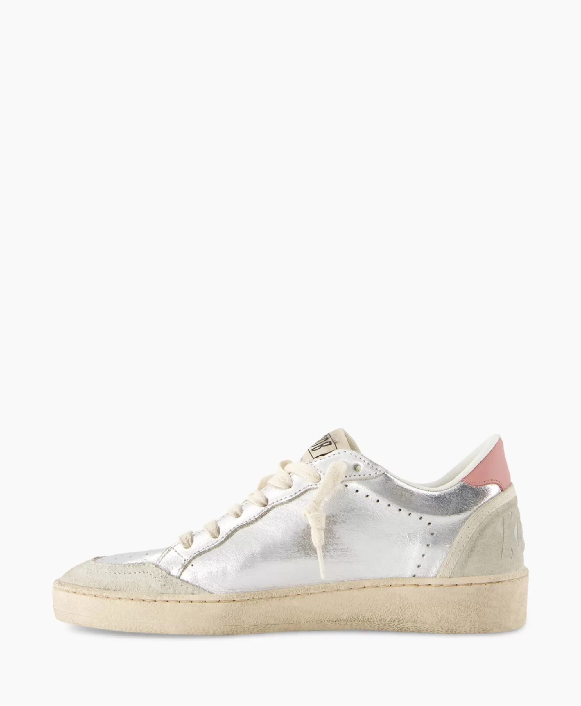 Scarpe da Ginnastica Golden Goose Ballstar - Pelle Scamosciata Lavata con Dettaglio Laminato e Inserti Stellari Argentati