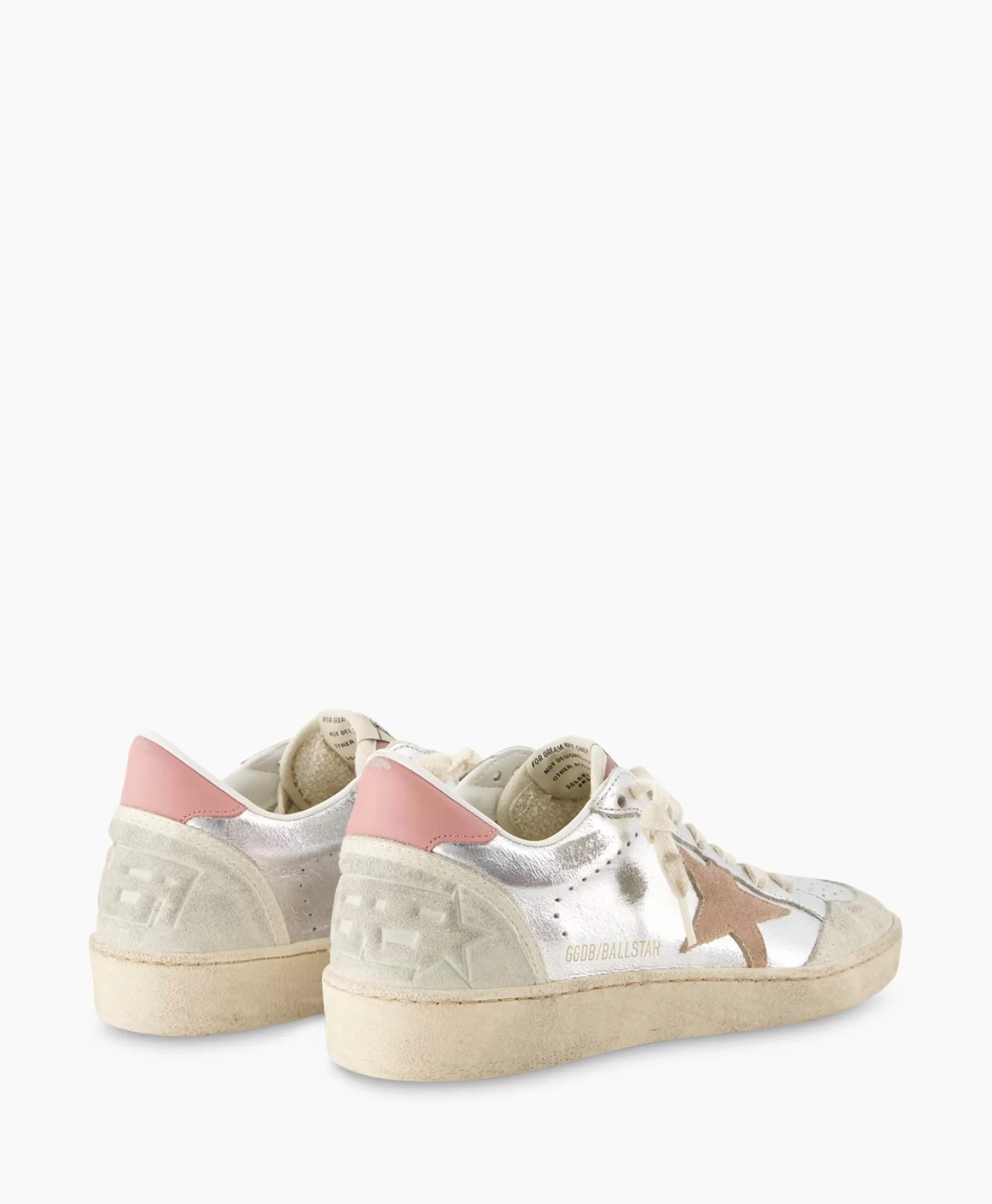 Scarpe da Ginnastica Golden Goose Ballstar - Pelle Scamosciata Lavata con Dettaglio Laminato e Inserti Stellari Argentati