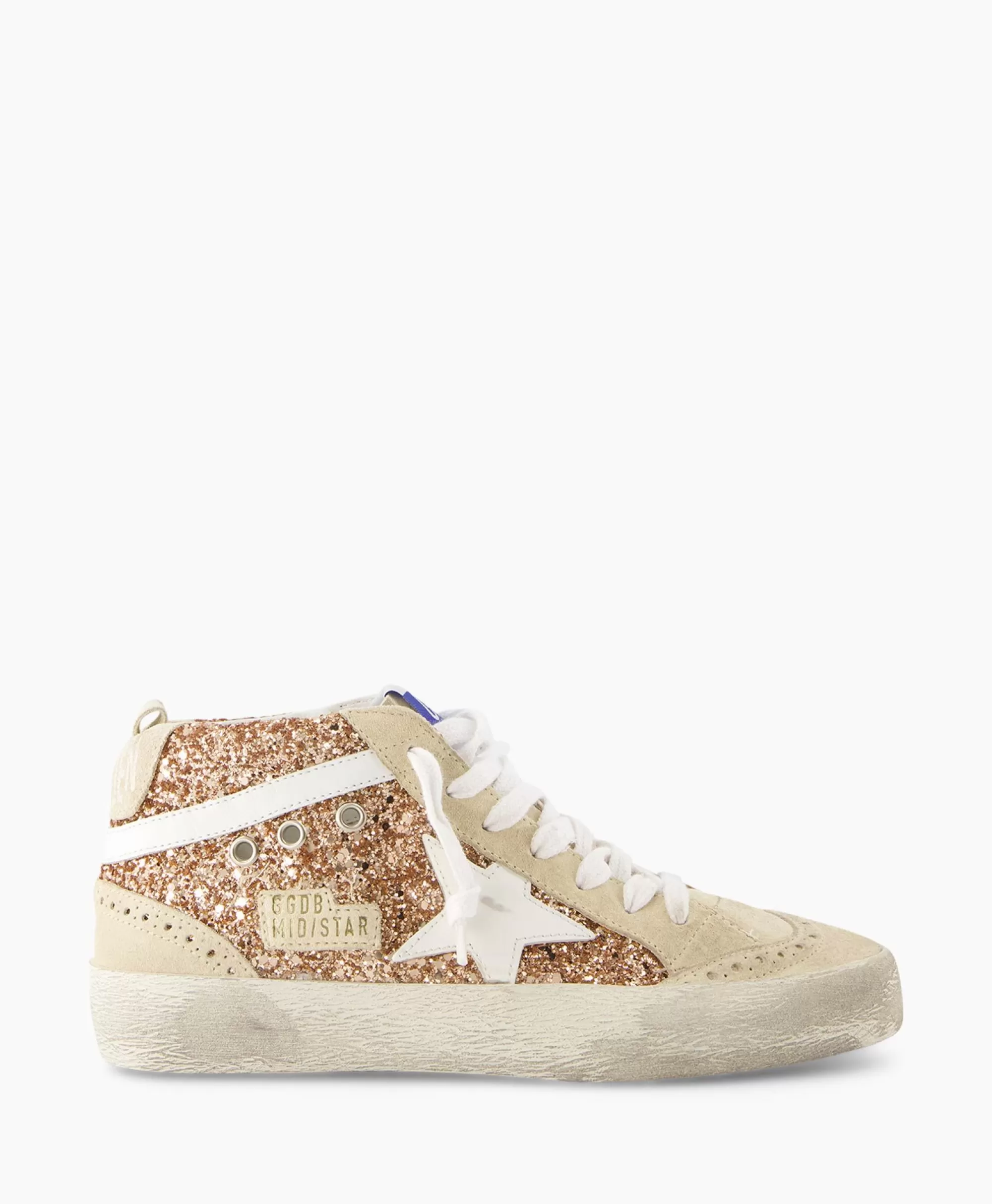 Golden Goose Mid Star - Scarpa da Ginnastica Mid Top in Pelle con Dettagli Conciati, Rosa Polverizzato - Stile Vintage e Design Iconico
