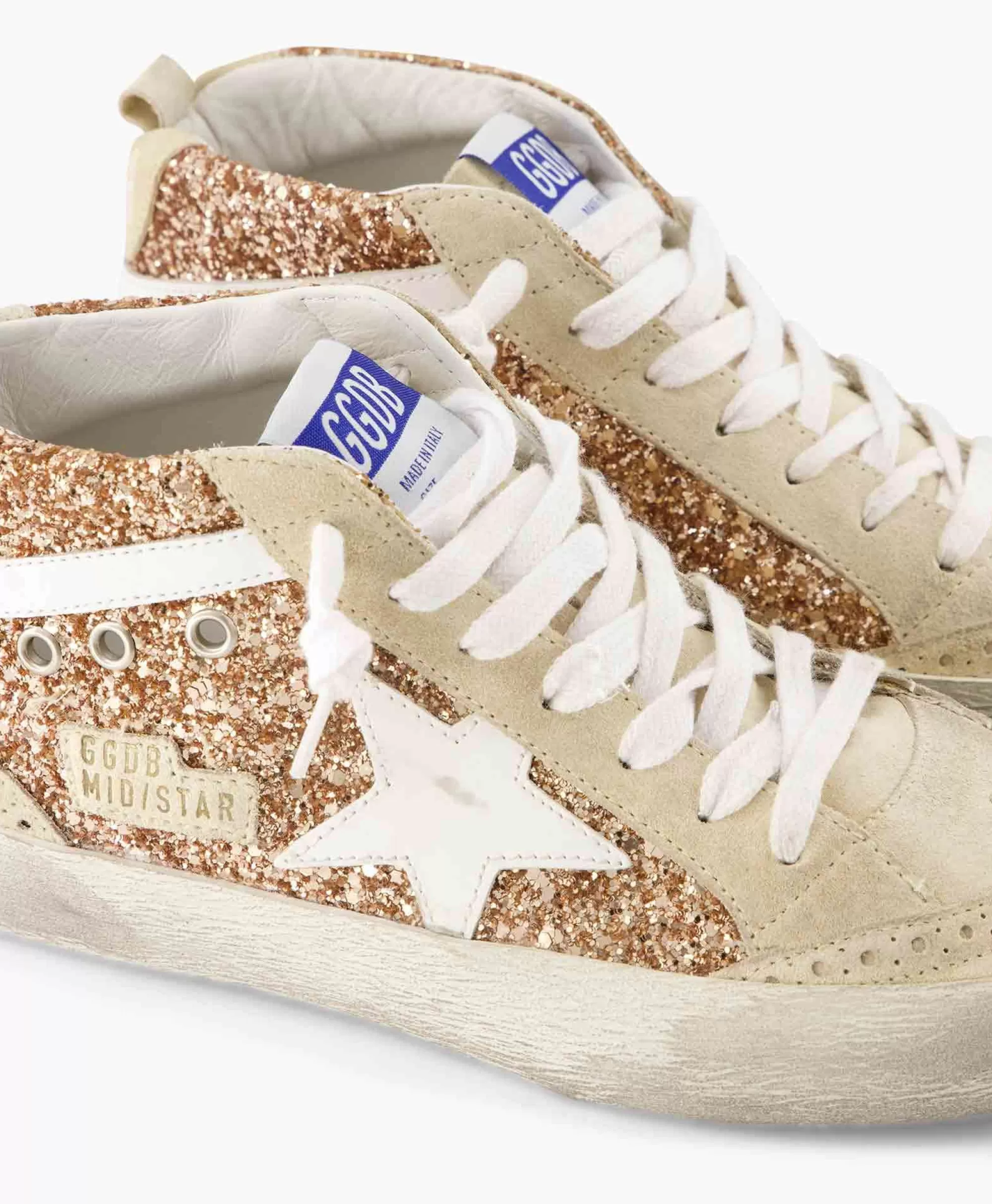 Golden Goose Mid Star - Scarpa da Ginnastica Mid Top in Pelle con Dettagli Conciati, Rosa Polverizzato - Stile Vintage e Design Iconico