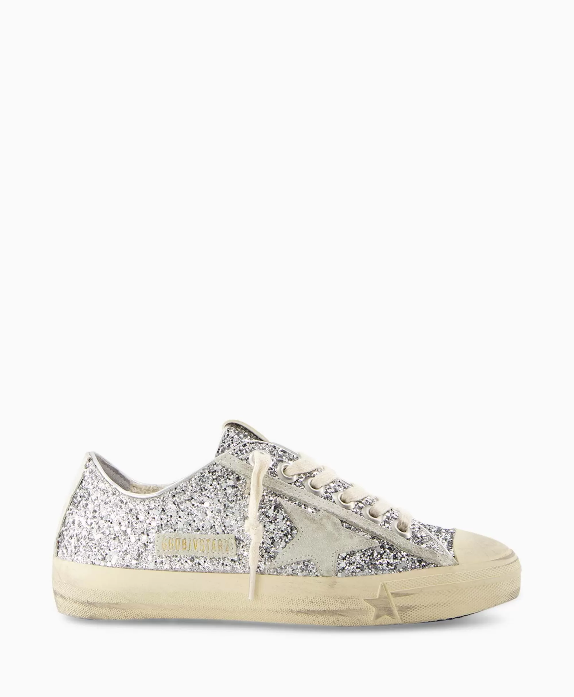 Golden Goose Scarpe da Ginnastica Modello V-Star 2 - Design Iconico con Dettagli Glitterati, Puntale Rinforzato in Gomma e Inserti in Pelle Scamosciata - Colore Argento