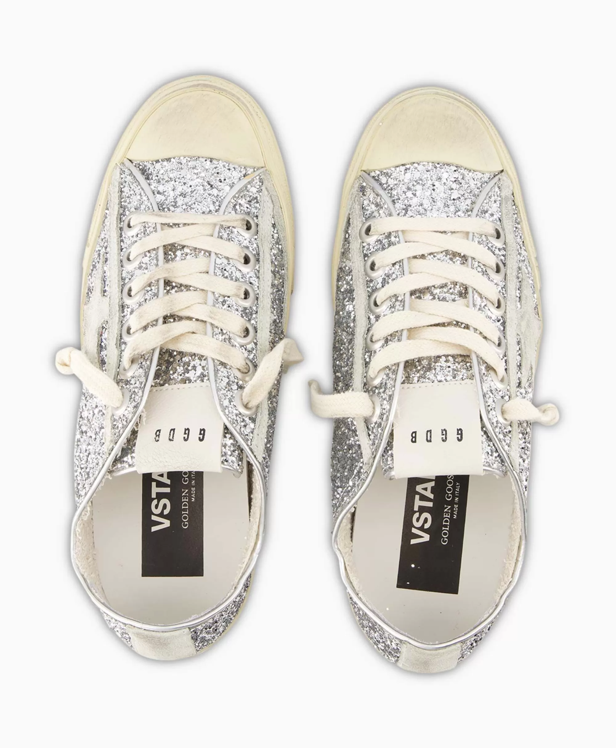 Golden Goose Scarpe da Ginnastica Modello V-Star 2 - Design Iconico con Dettagli Glitterati, Puntale Rinforzato in Gomma e Inserti in Pelle Scamosciata - Colore Argento