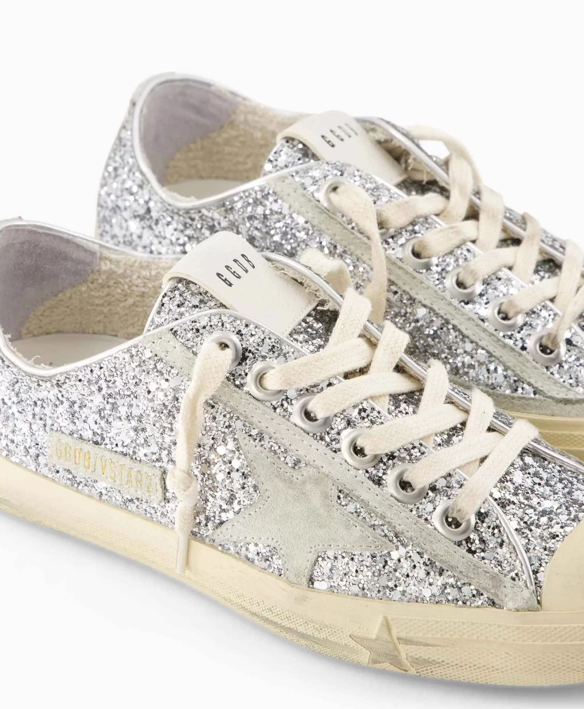 Golden Goose Scarpe da Ginnastica Modello V-Star 2 - Design Iconico con Dettagli Glitterati, Puntale Rinforzato in Gomma e Inserti in Pelle Scamosciata - Colore Argento