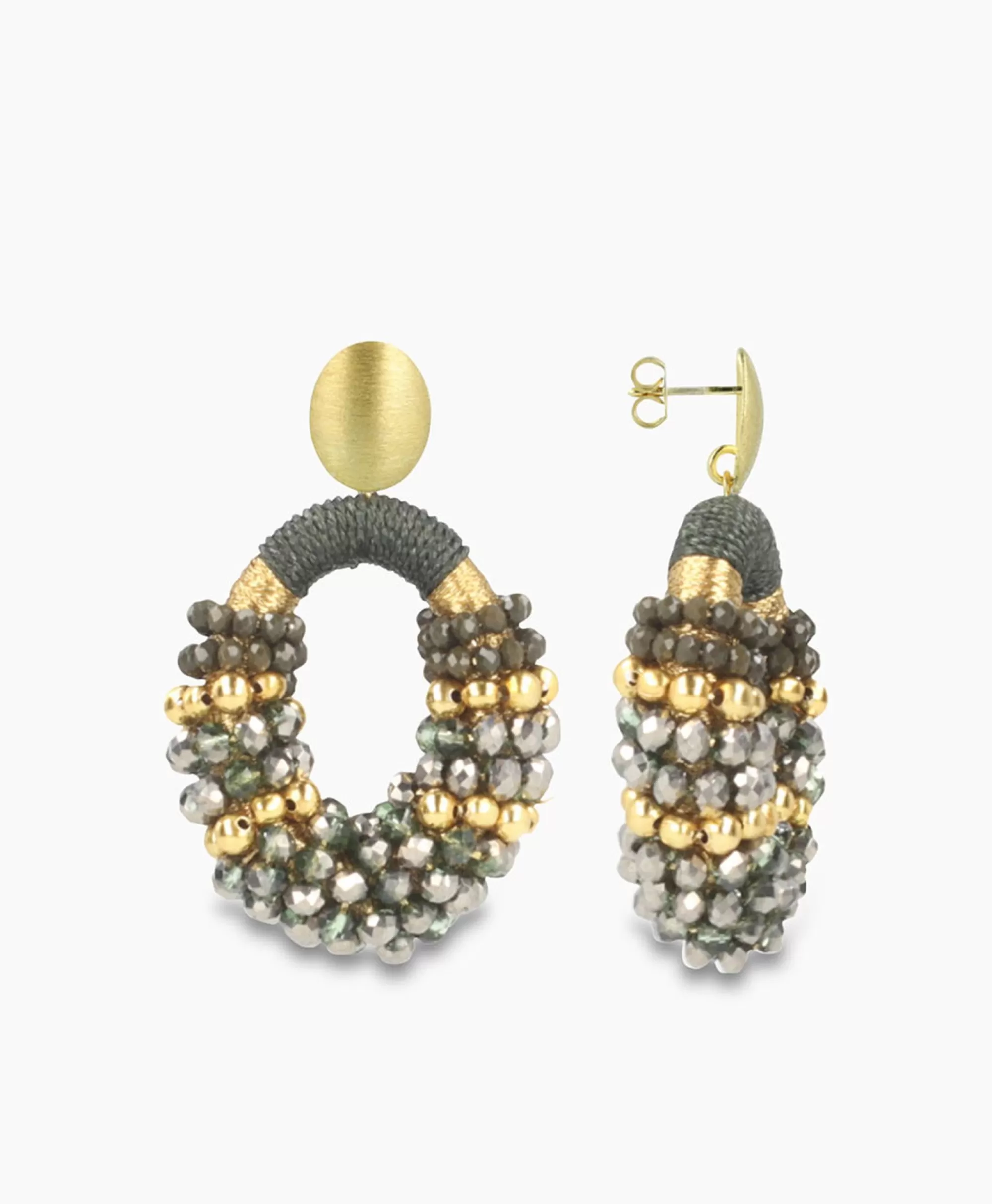 Orecchini Eleganti in Oro con Design a Righe Verdi - Modello Ovale Combinato Ce Gb by Lott Gioielli