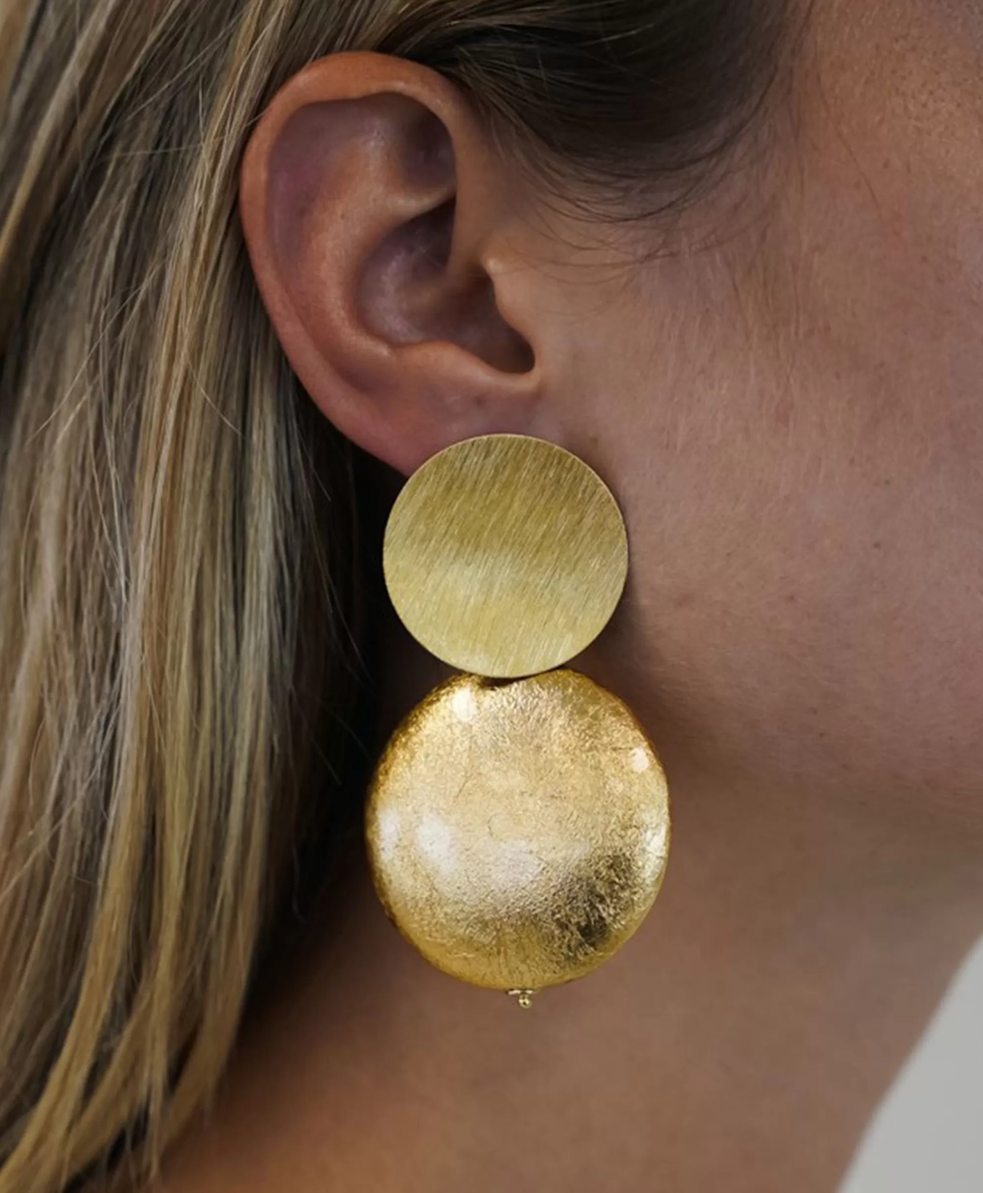 Lott. Gioielli - Orecchini Design Cerchio XL in Oro Giallo, Modello Elegante con Disco Lucido