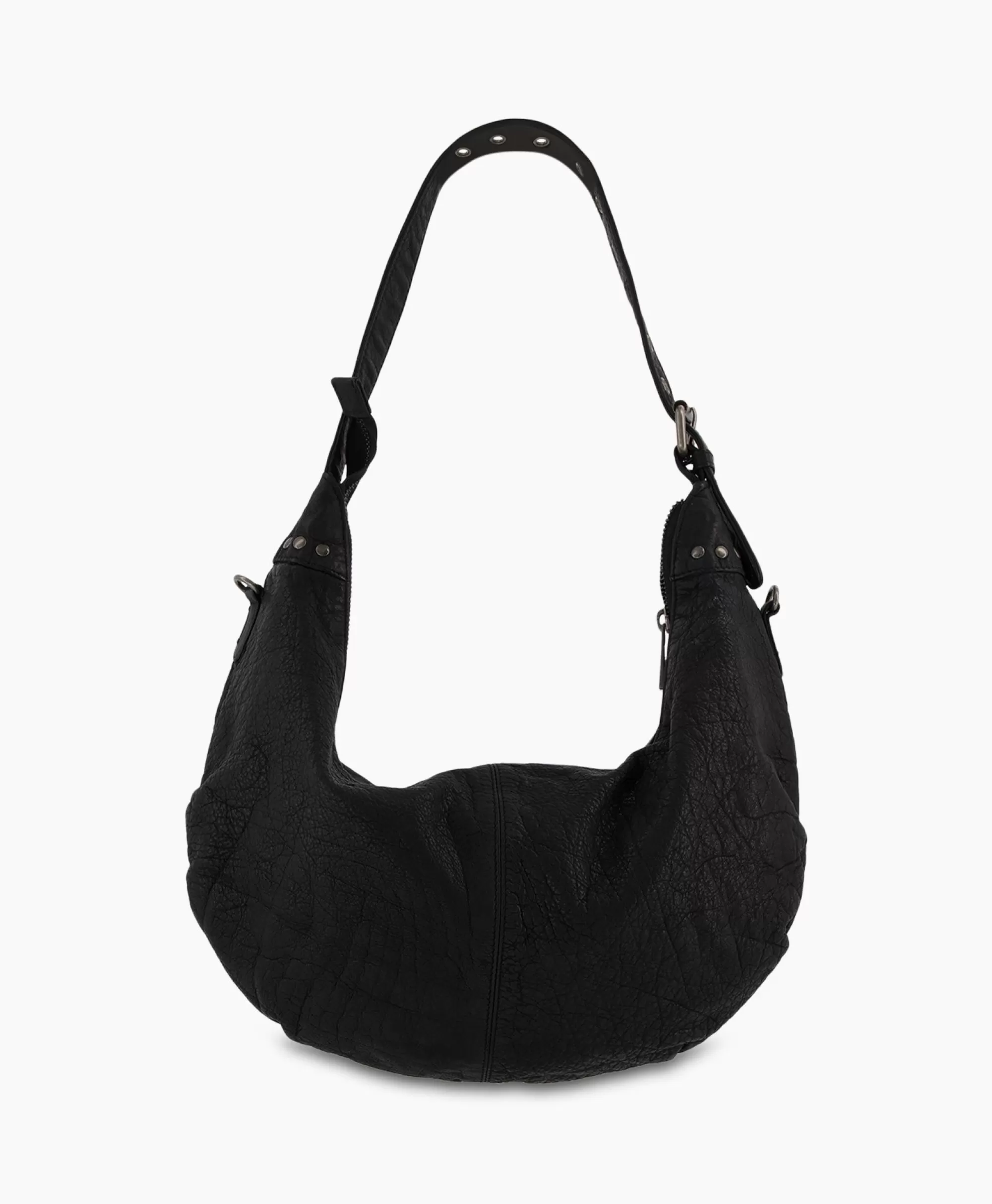 Borsa a tracolla Nunoo Bags con rivetti Dagmar - Effetto vintage lavato in nero intenso