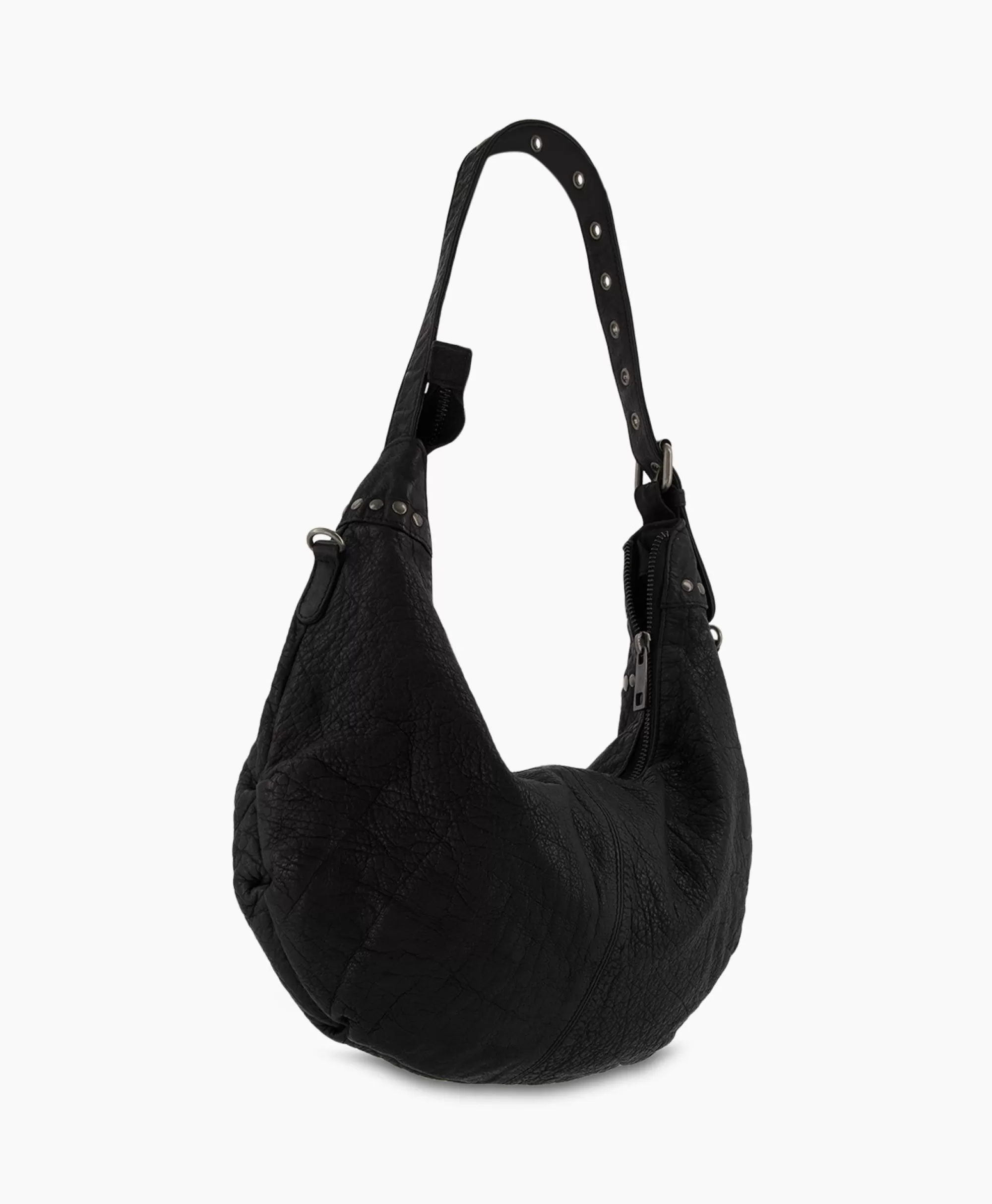 Borsa a tracolla Nunoo Bags con rivetti Dagmar - Effetto vintage lavato in nero intenso
