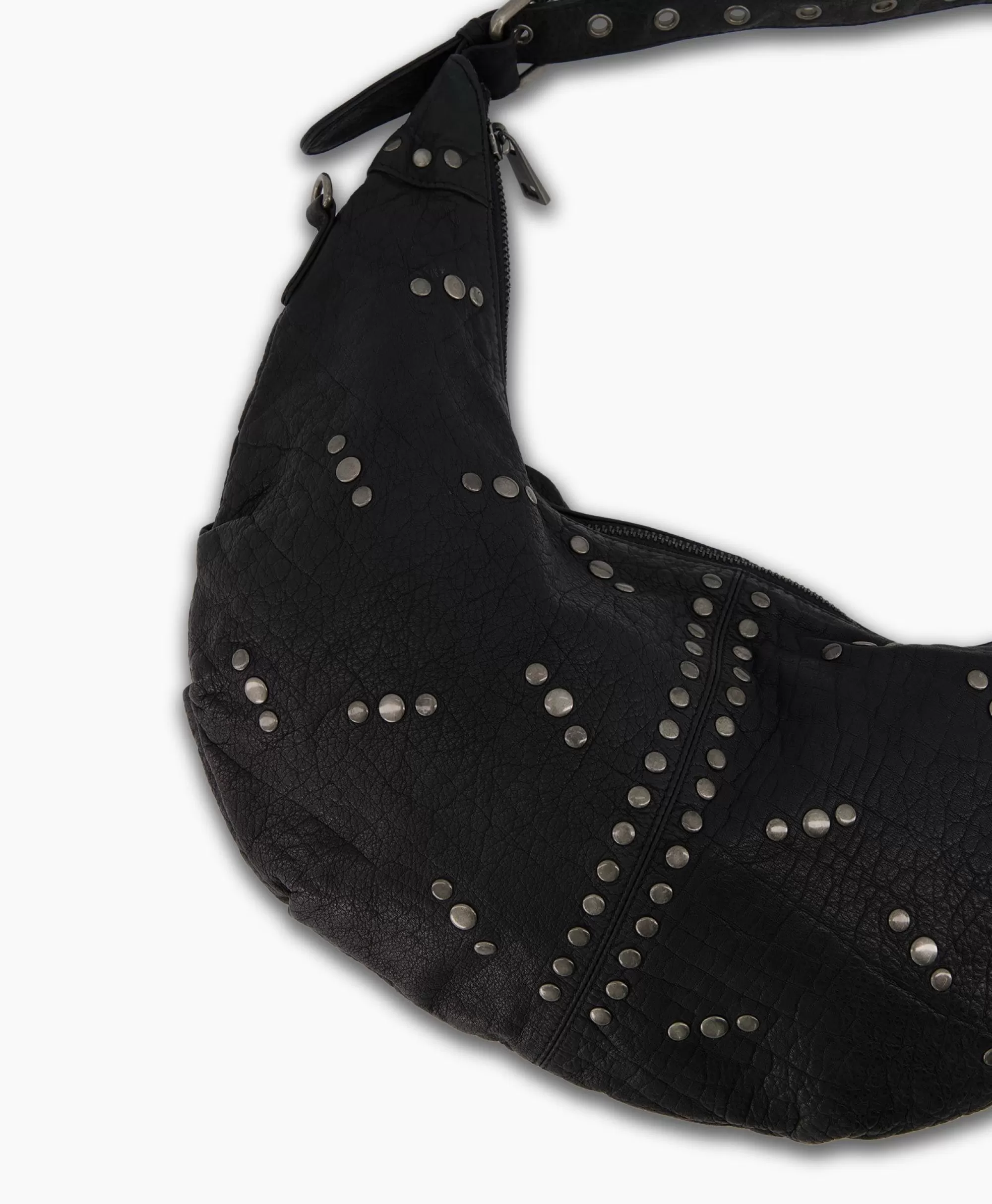Borsa a tracolla Nunoo Bags con rivetti Dagmar - Effetto vintage lavato in nero intenso