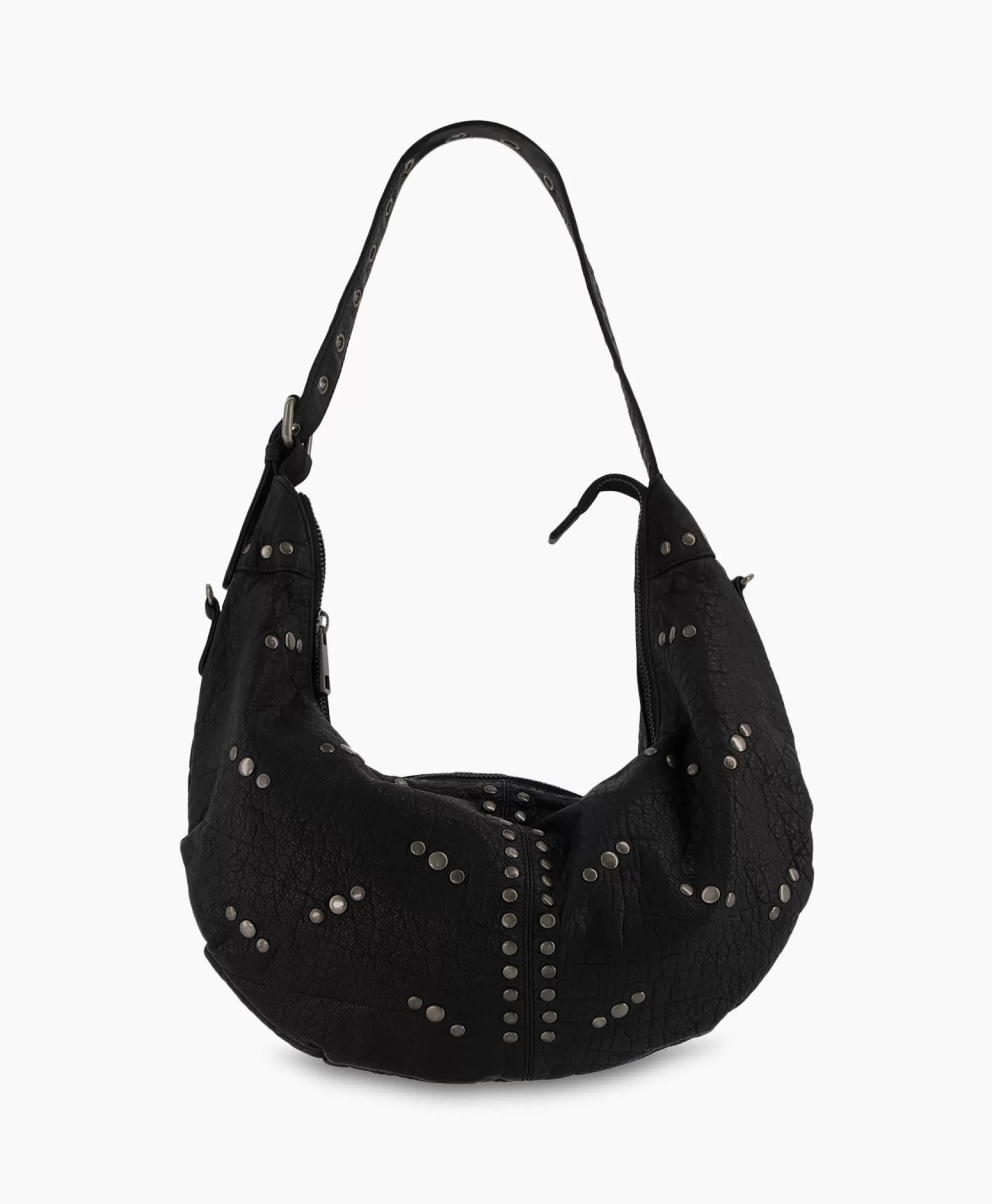Borsa a tracolla Nunoo Bags con rivetti Dagmar - Effetto vintage lavato in nero intenso