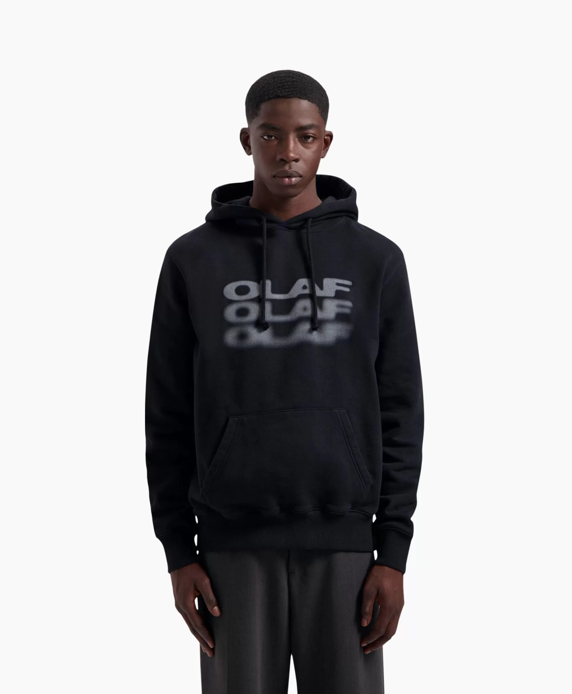 Felpa con Cappuccio Olaf Hussein Nero Unisex - Logo Sfuocato Stile Streetwear, Design Minimalista Cappuccio Morbido