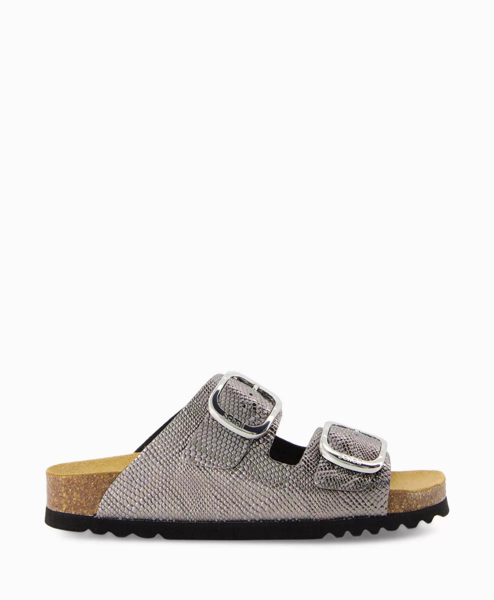 Sandali Scholl Iconic Comode e Stilose - Modello F31526 in Tomaia Morbida con Plateau Argento Metallizzato, Design Ergonomico Per Tutto il Giorno