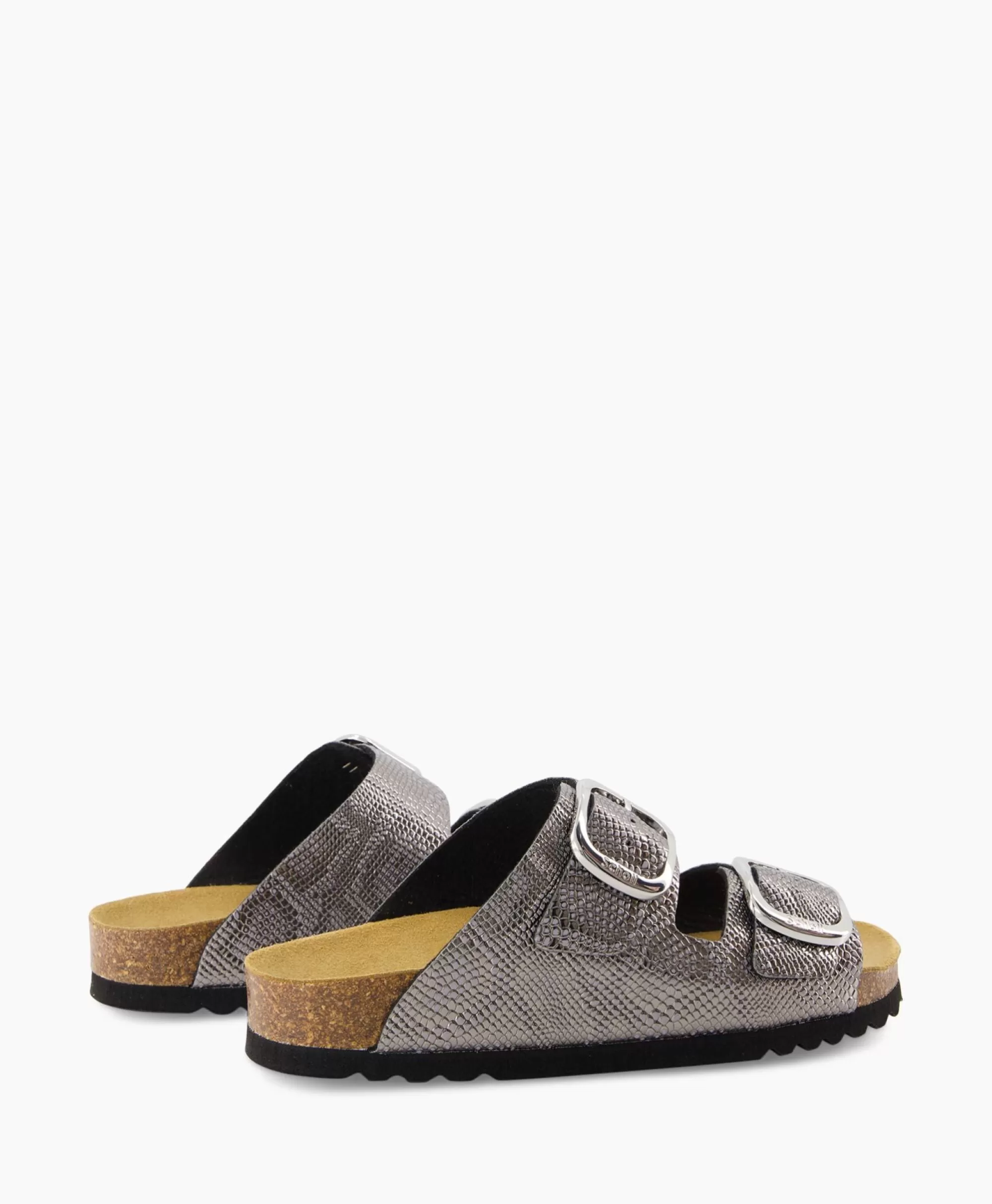 Sandali Scholl Iconic Comode e Stilose - Modello F31526 in Tomaia Morbida con Plateau Argento Metallizzato, Design Ergonomico Per Tutto il Giorno