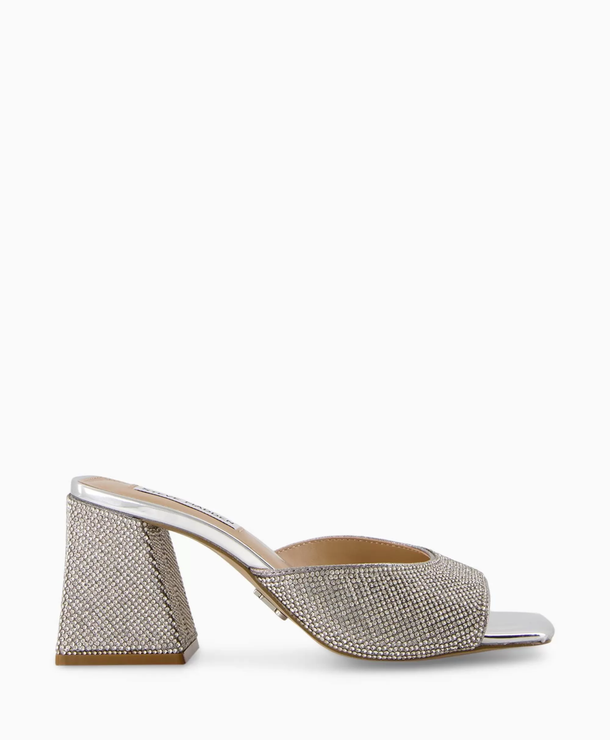 Steve Madden - Sandalo con Tacco Glowing-R Argento Metallizzato Brillante

（：，