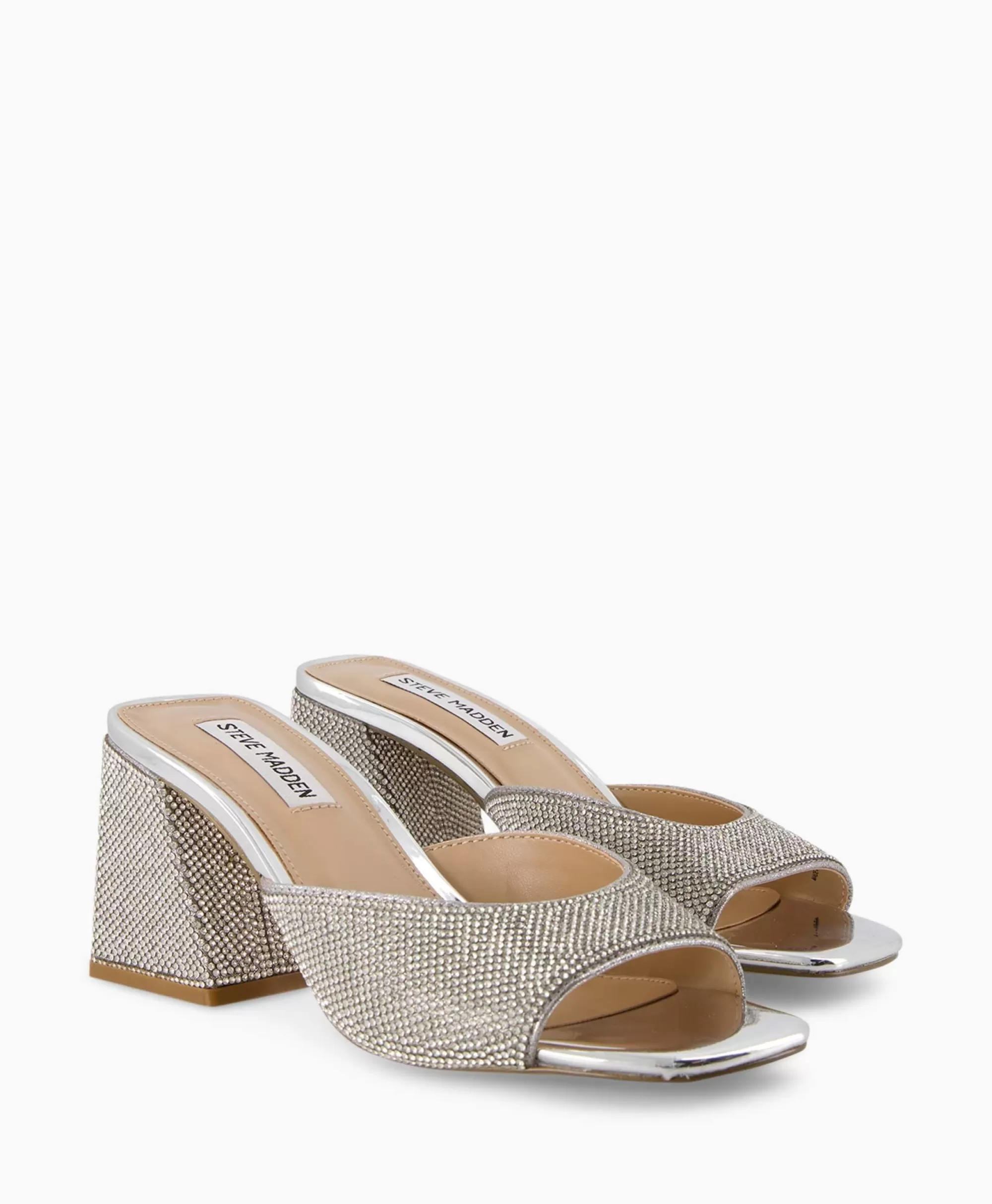 Steve Madden - Sandalo con Tacco Glowing-R Argento Metallizzato Brillante

（：，