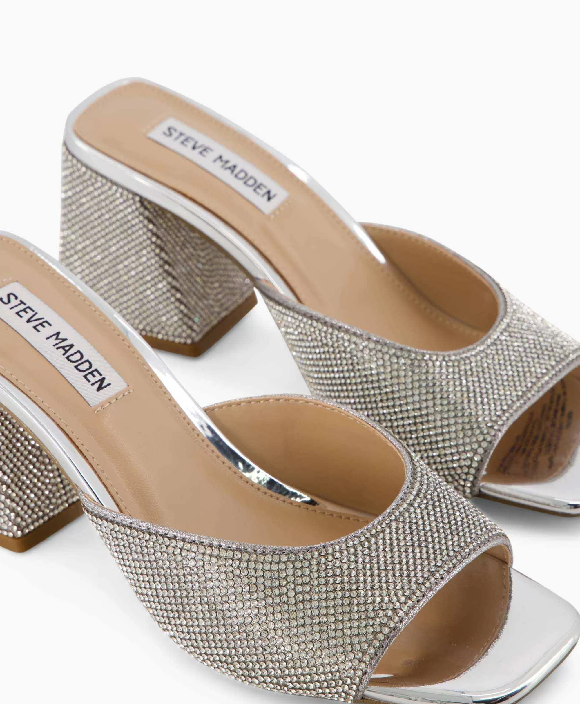 Steve Madden - Sandalo con Tacco Glowing-R Argento Metallizzato Brillante

（：，