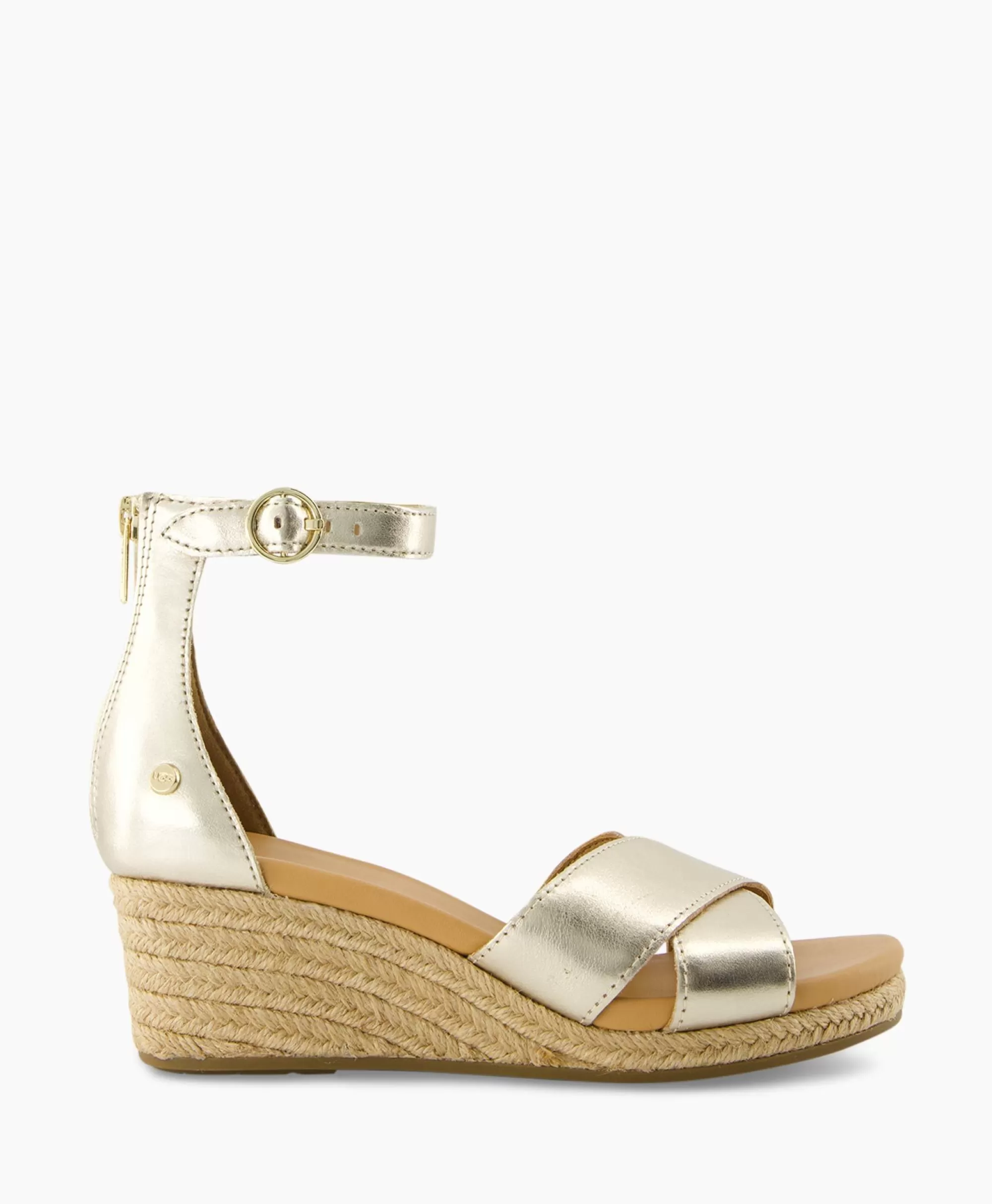 SANDALI UGG EUGENIA IN PELLE MORBIDA COLOR ORO - CALZATURA CONFORTEVOLE E STILOSA

（：，，，，）