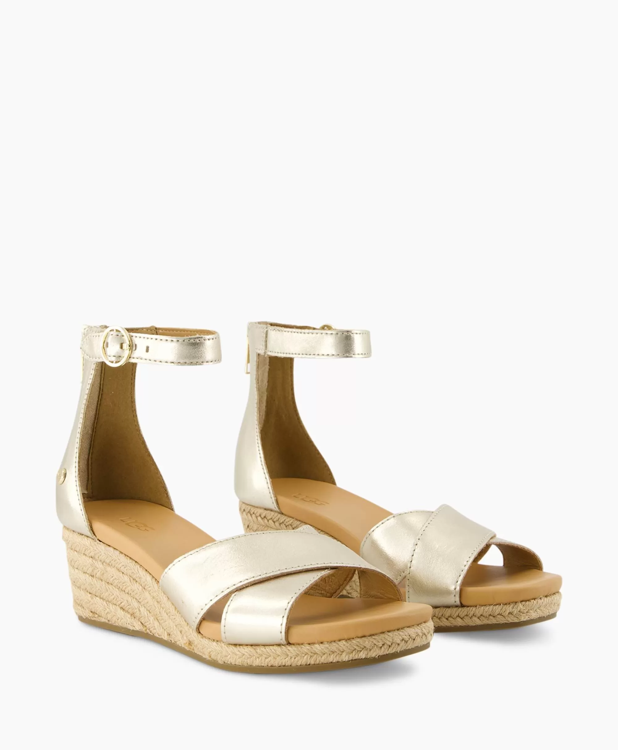 SANDALI UGG EUGENIA IN PELLE MORBIDA COLOR ORO - CALZATURA CONFORTEVOLE E STILOSA

（：，，，，）