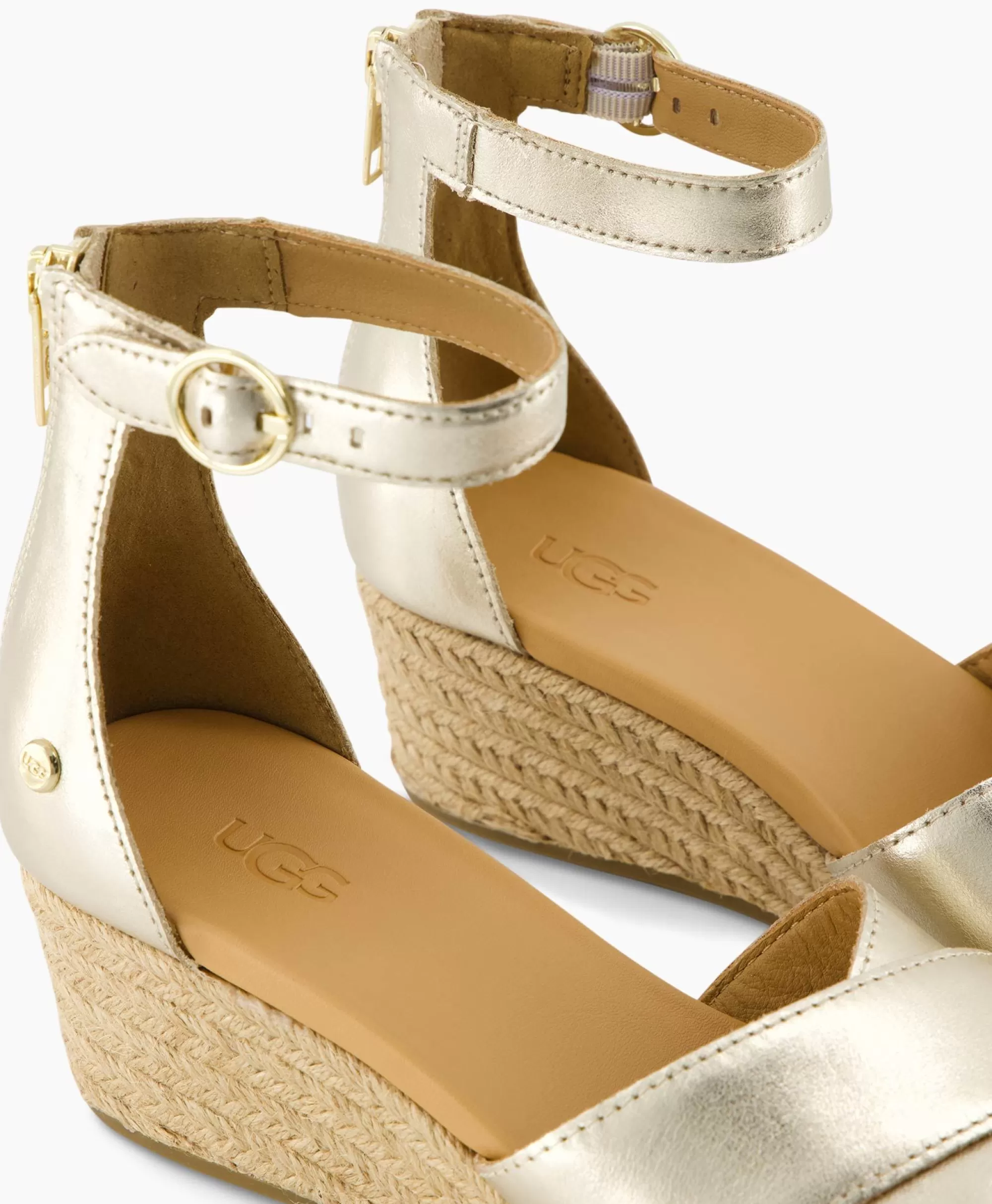 SANDALI UGG EUGENIA IN PELLE MORBIDA COLOR ORO - CALZATURA CONFORTEVOLE E STILOSA

（：，，，，）