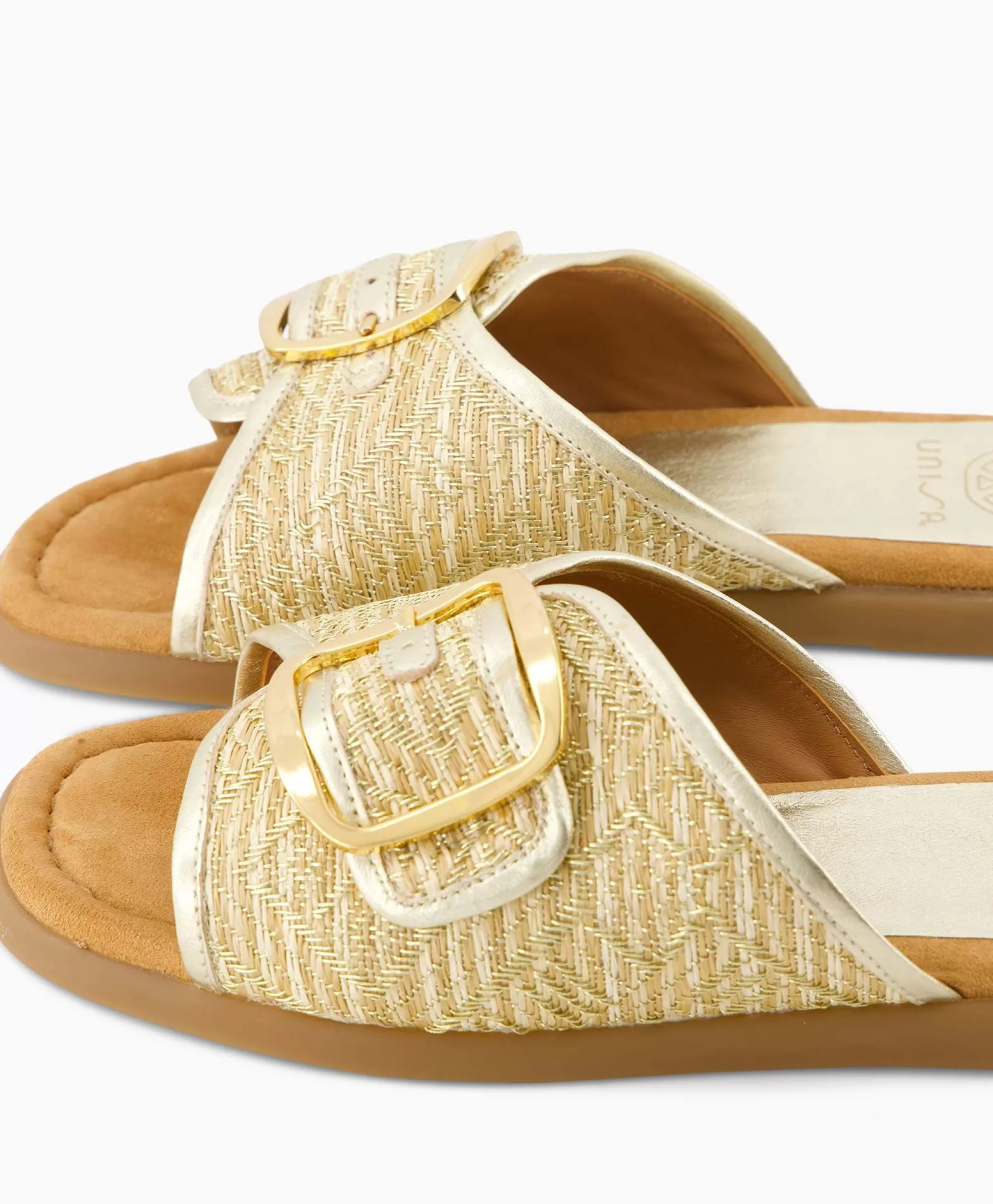 Sandali Unisa Crayyu in Pelle Oro con Tacco Basso - Design Minimalista Estate 2024