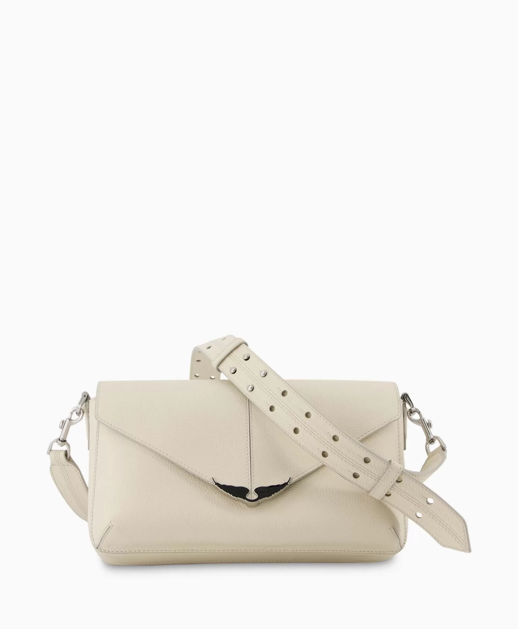 Zadig & Voltaire Borsa a Tracolla Quotidiana - Pelle Granulata con Design Borderline in Tonalità Avorio