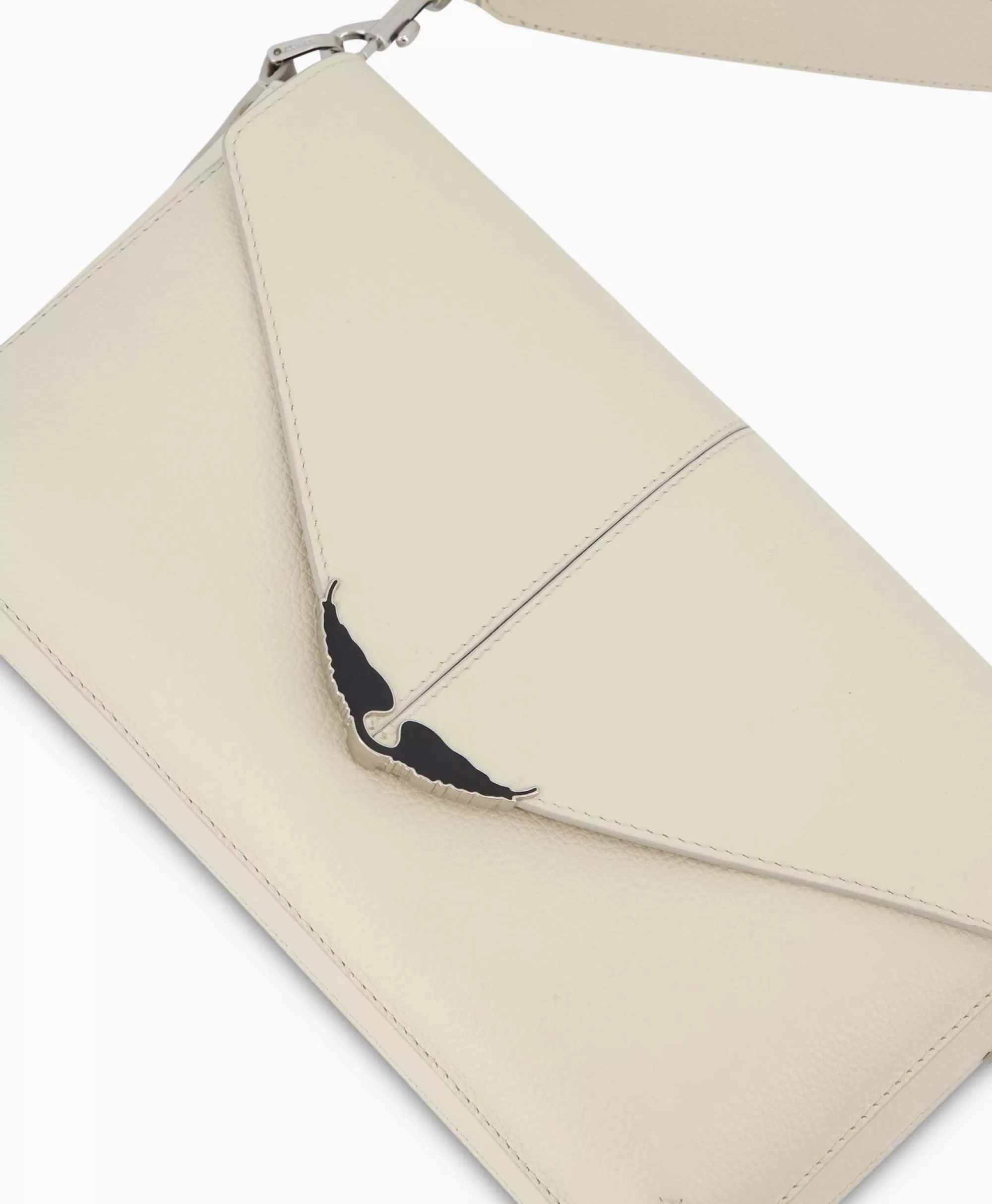 Zadig & Voltaire Borsa a Tracolla Quotidiana - Pelle Granulata con Design Borderline in Tonalità Avorio