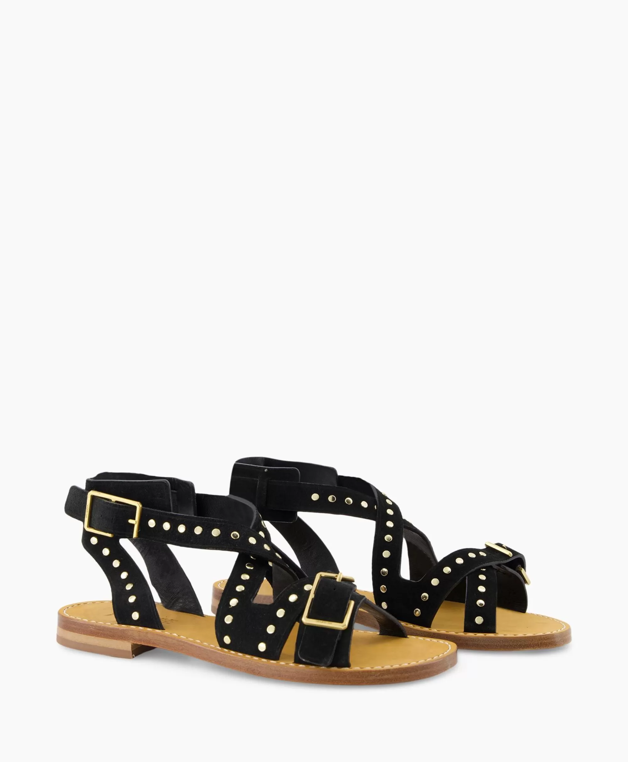 Eleganti sandali senza tacco Zadig & Voltaire - Modello Cecilia Caprese in pelle scamosciata nera con dettagli rivettati