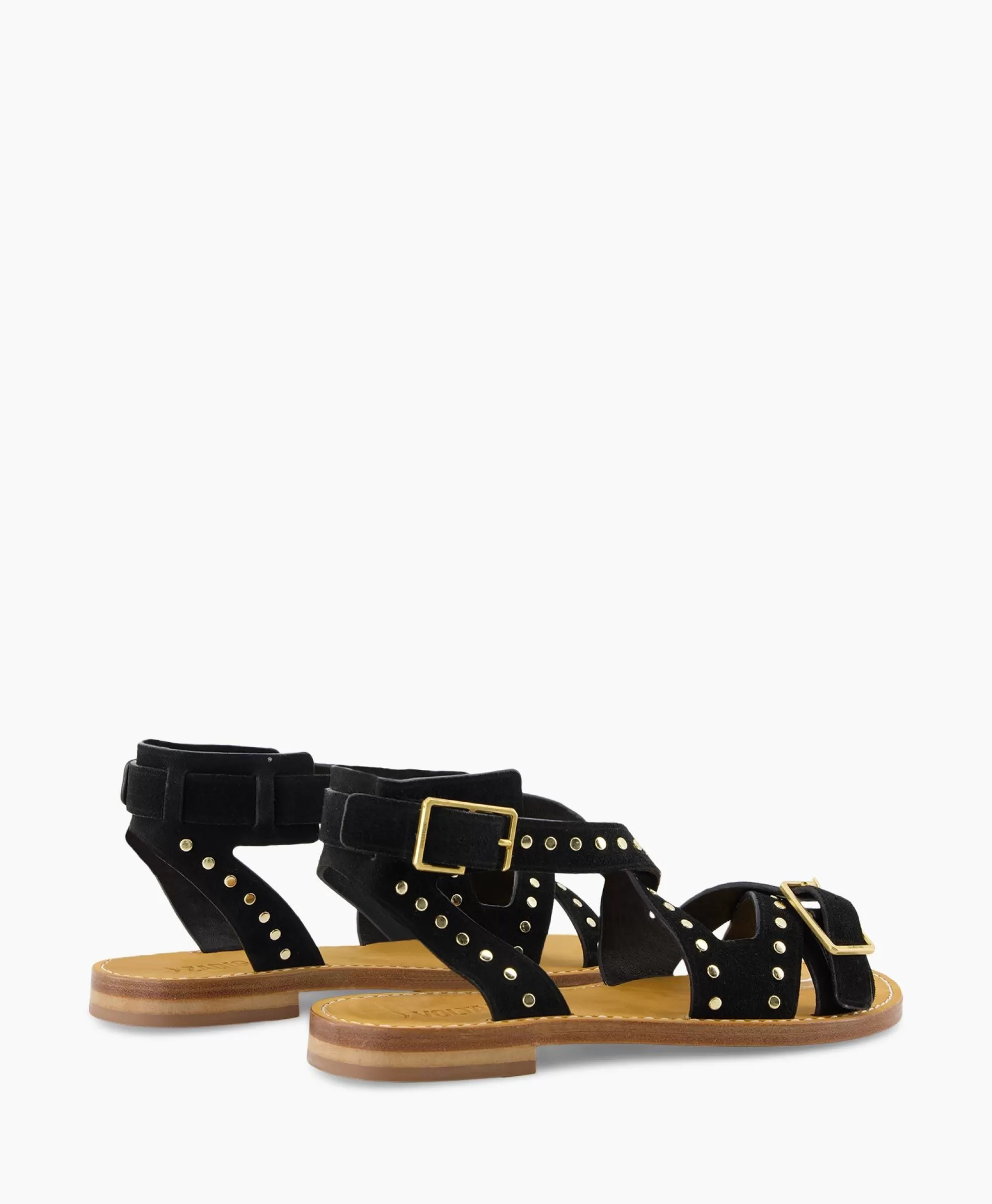 Eleganti sandali senza tacco Zadig & Voltaire - Modello Cecilia Caprese in pelle scamosciata nera con dettagli rivettati